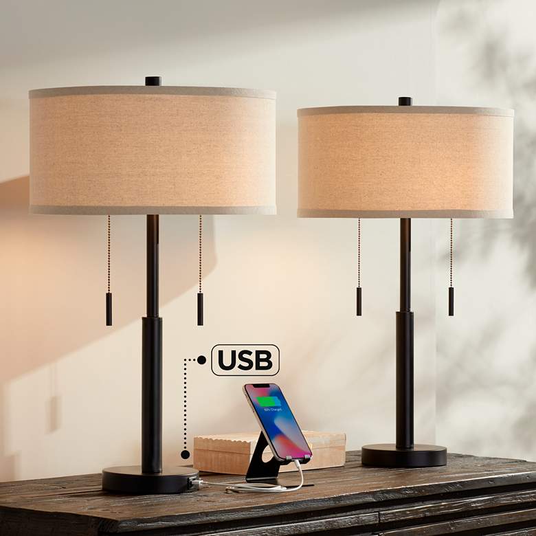 Image 1 Bernie Industrial Bronze Table Lamps with USB Set of 2
