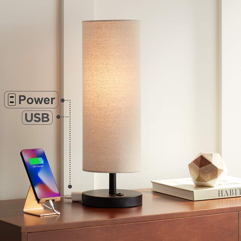 Heyburn Bronze Accent Table Lamp with Outlet and USB Port