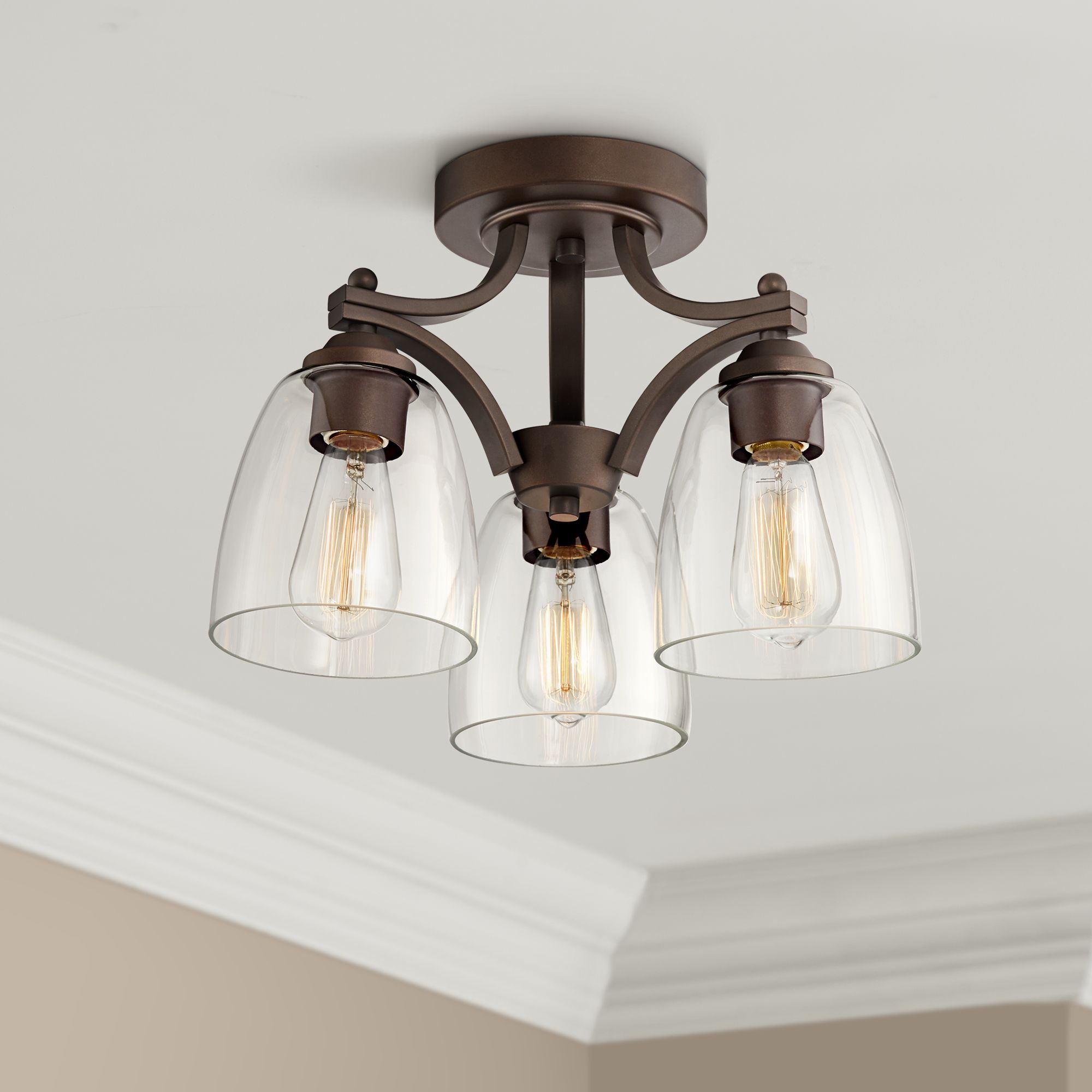 Franklin Iron Works Hadler Bronze 3-Light Ceiling Light