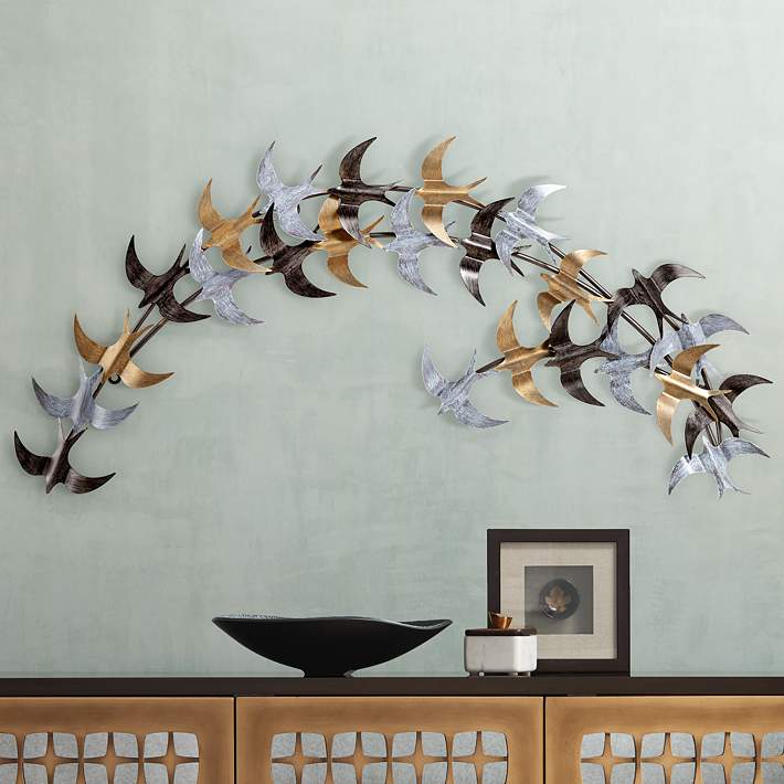 14.6'' Handmade Metal Wall Art Decor Flying Seagull Bird Silver Large 37cm 