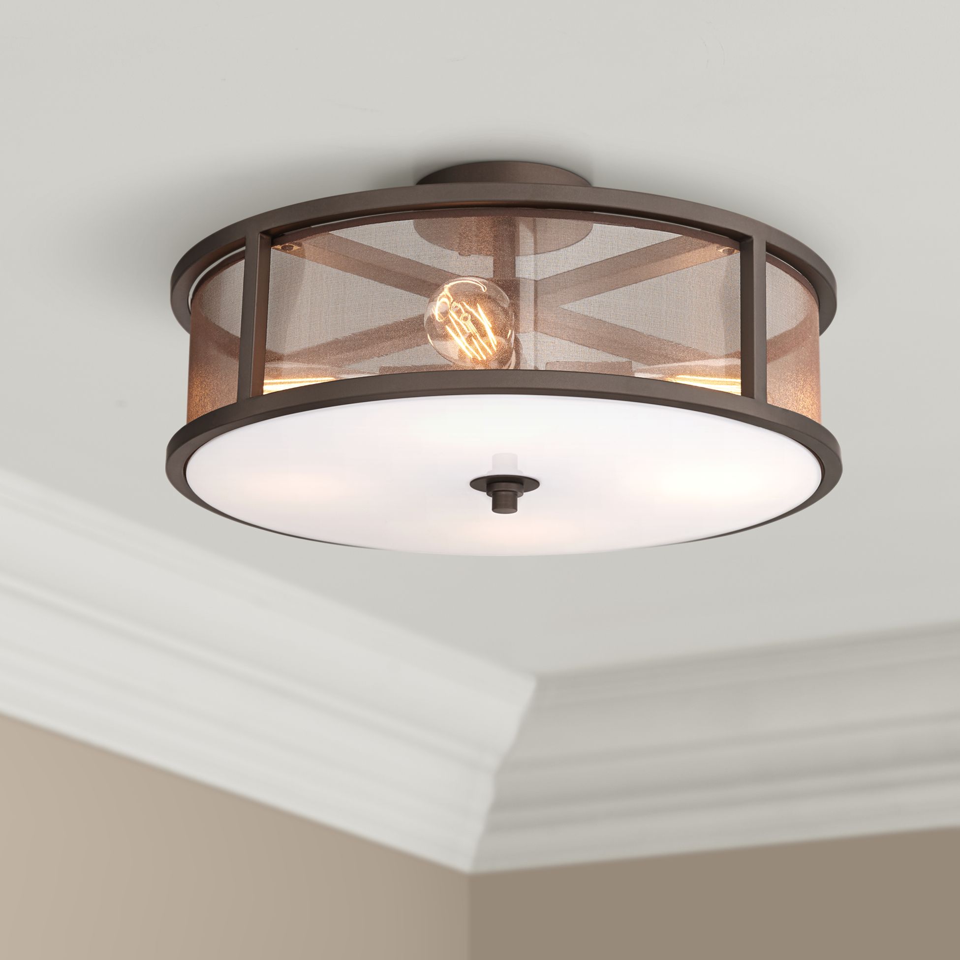 Possini Euro Nadia Bronze and Organza 4-Light Ceiling Light