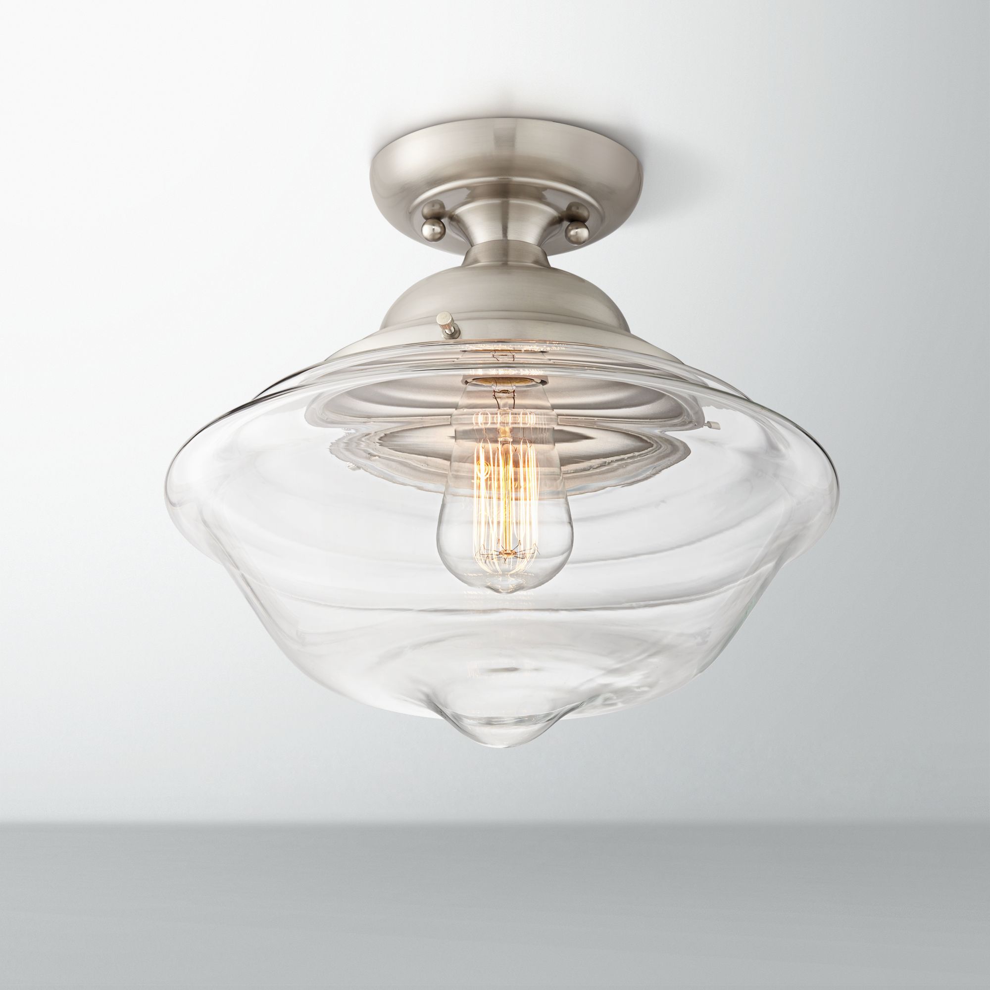 Schoolhouse 13" Wide Brushed Nickel and Glass Ceiling Light