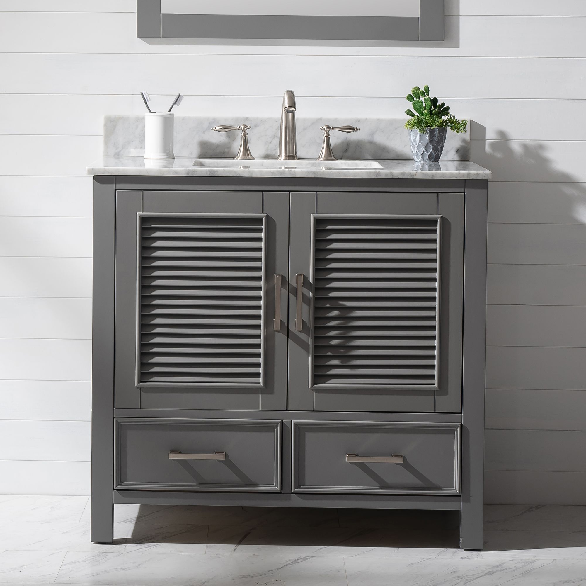 Estate 36" Wide 2-Door Gray Marble-Top Single Vanity 