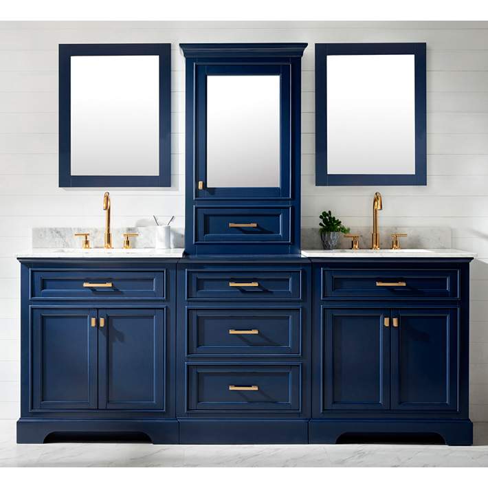 Milano 84 Wide Blue Double Sink, Double Sink Vanity With Center Hutch