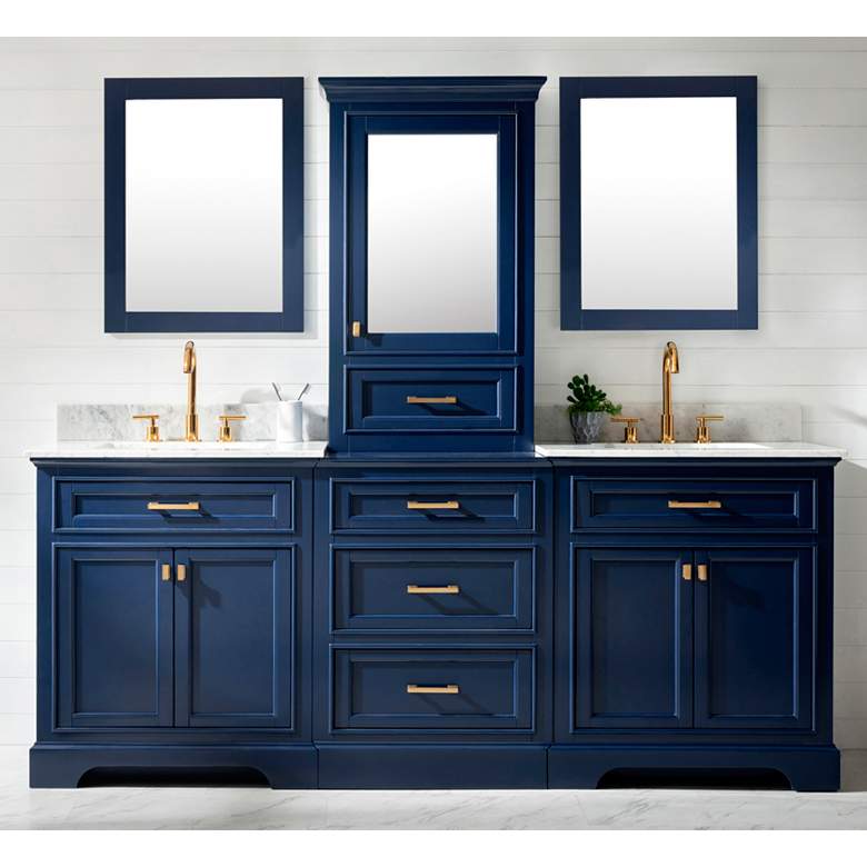 Milano 84&quot; Wide Blue Double Sink Bathroom Vanity Modular Set