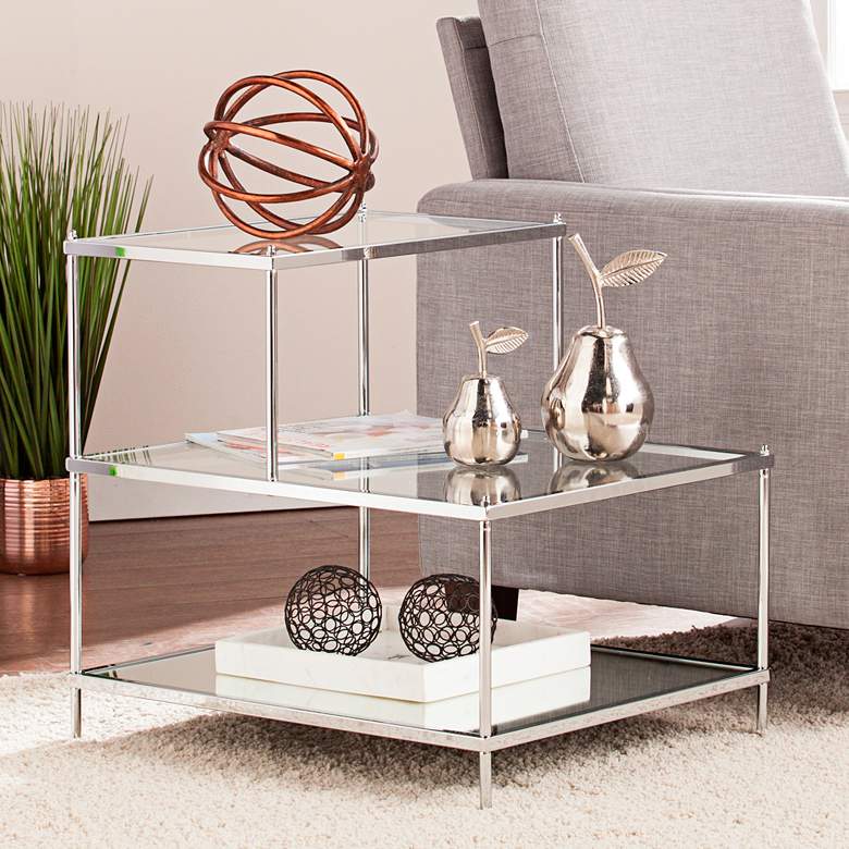 Knox 20 1/2&quot; Wide 3-Tier Chrome and Glass Accent Table