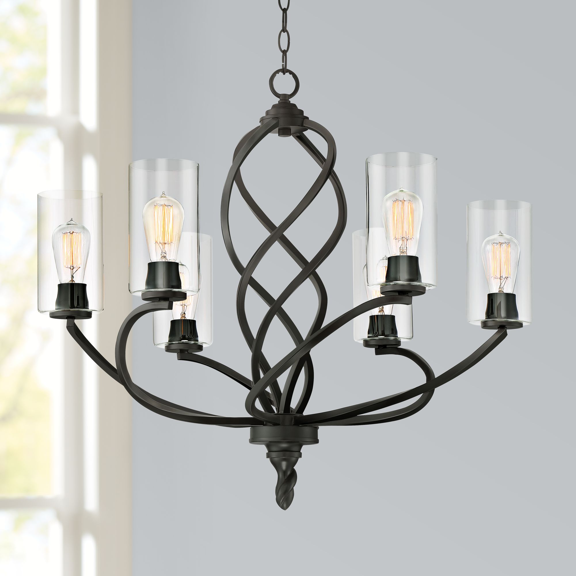 Stribling 28" Wide Bronze 6-Light Chandelier