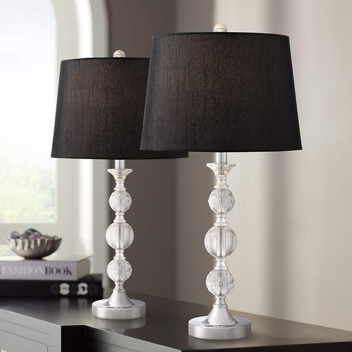 Gustavo Crystal Table Lamp With Black, White Table Lamp With Black Shade