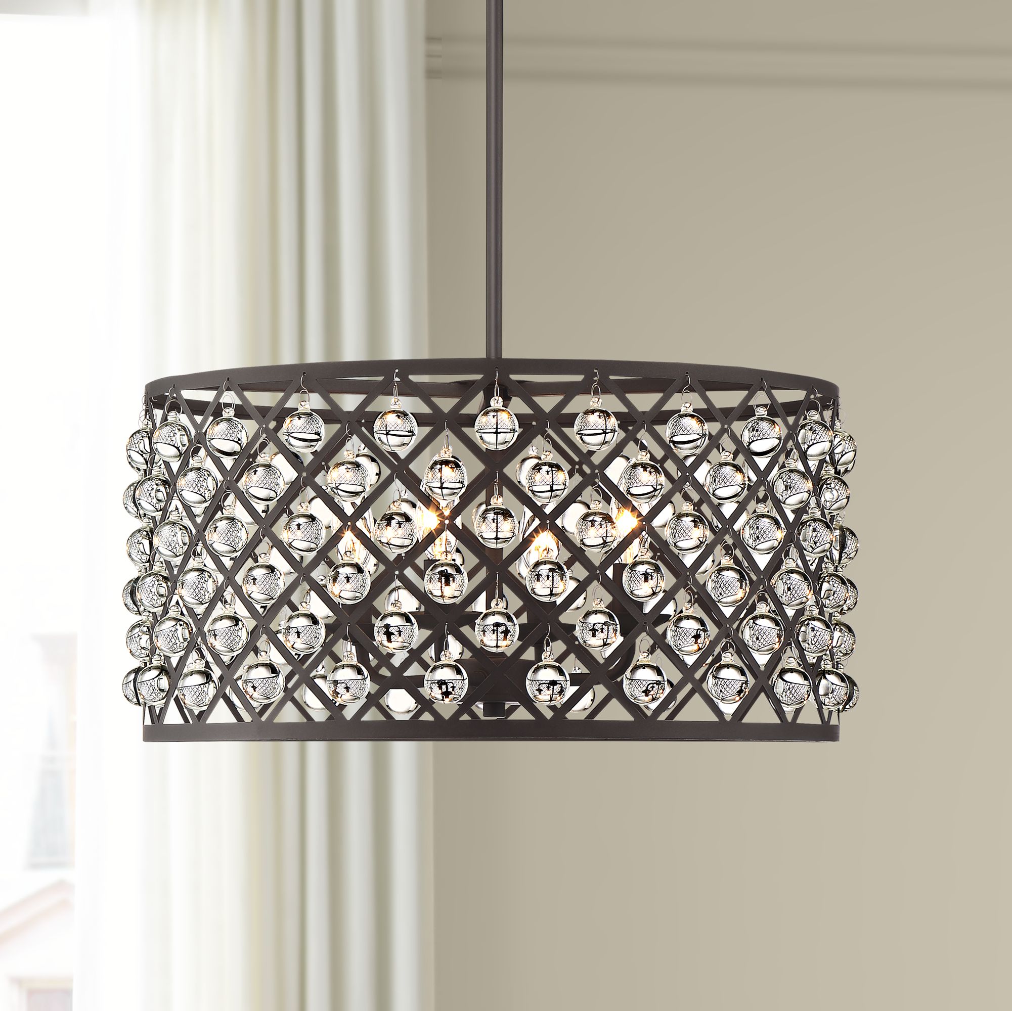 Genter 21" Wide Bronze and Crystal 4-Light Pendant