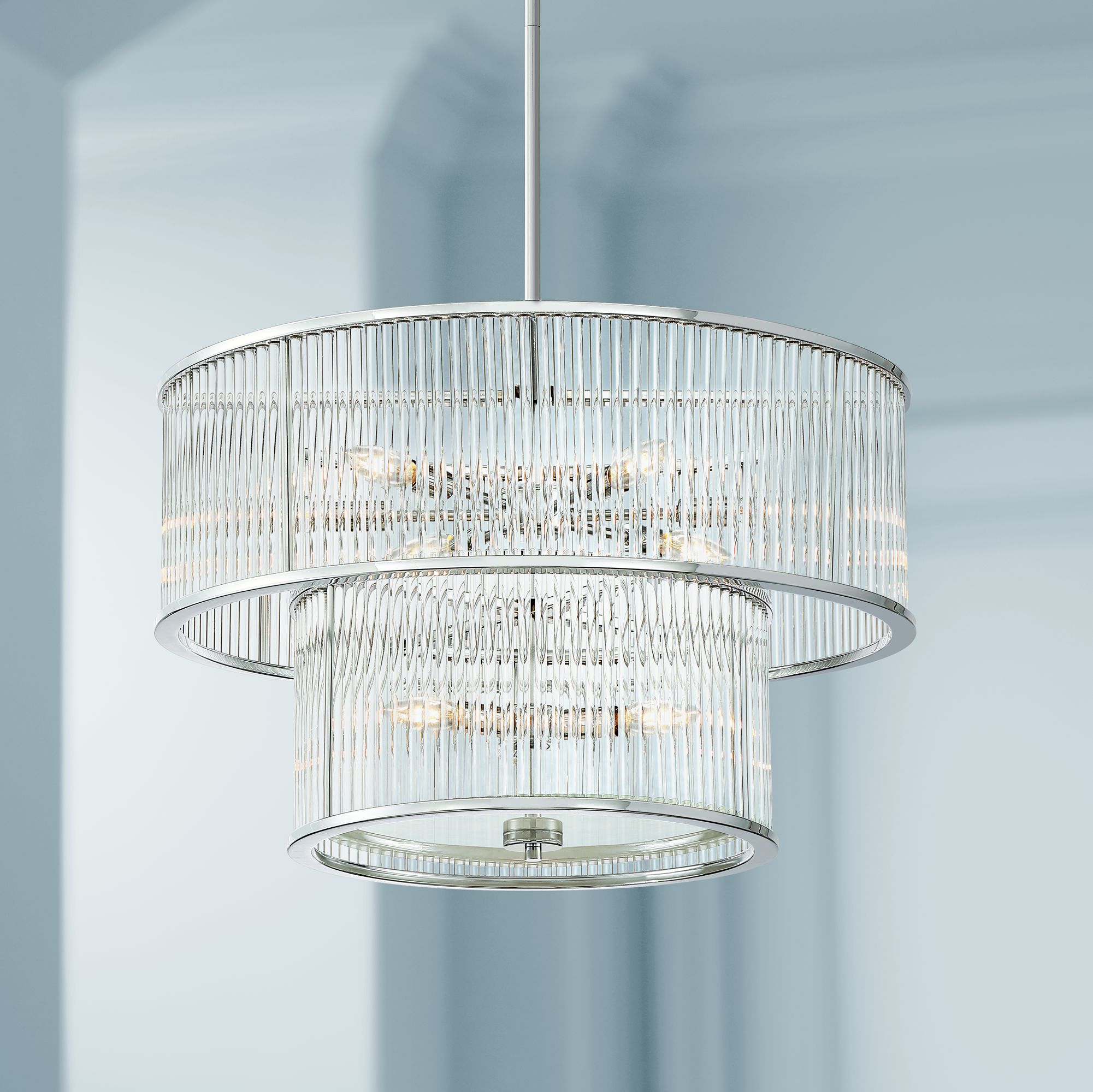 Via Capri 24" Wide Chrome and Clear Glass 9-Light Pendant