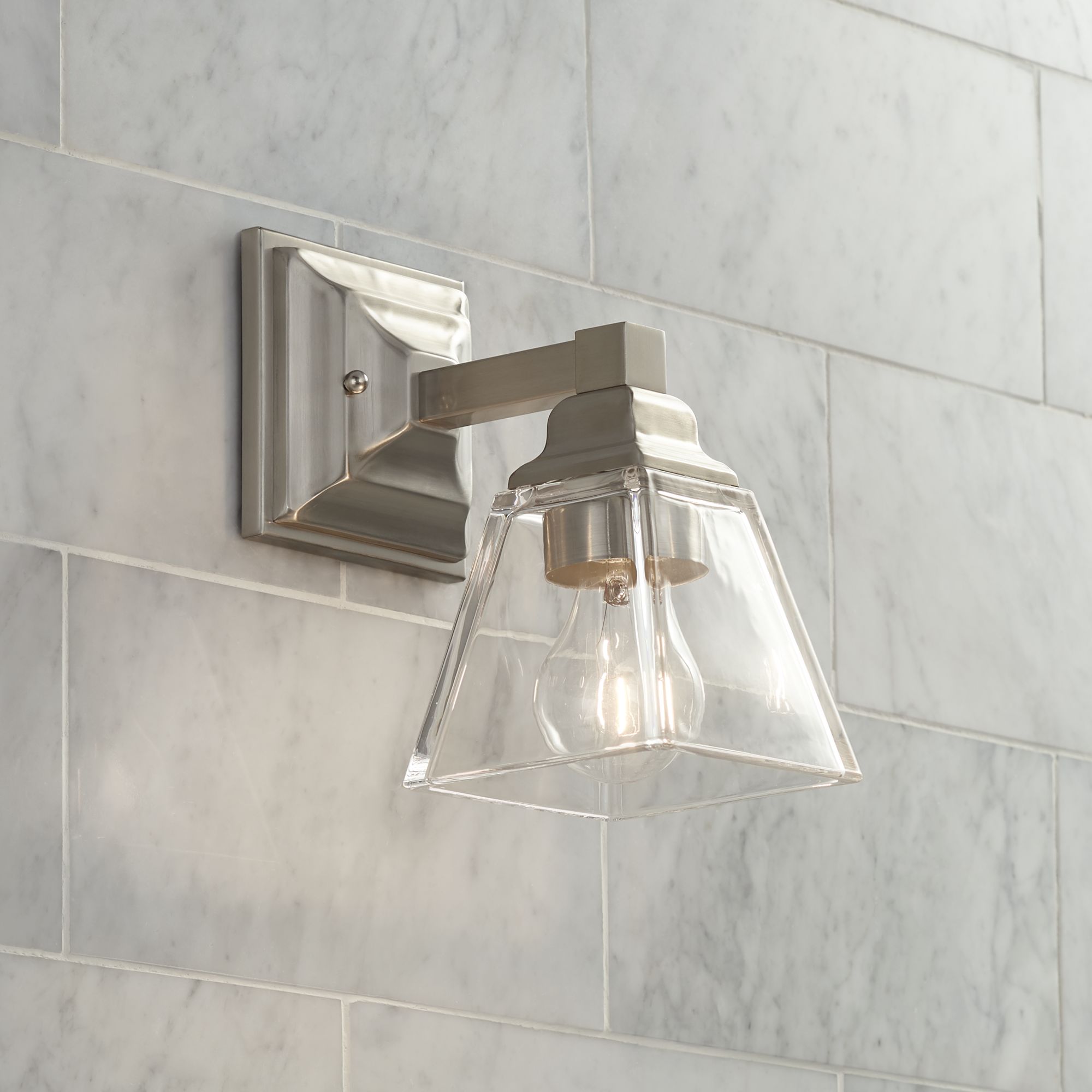 Mencino 9" High Satin Nickel and Clear Glass Wall Sconce