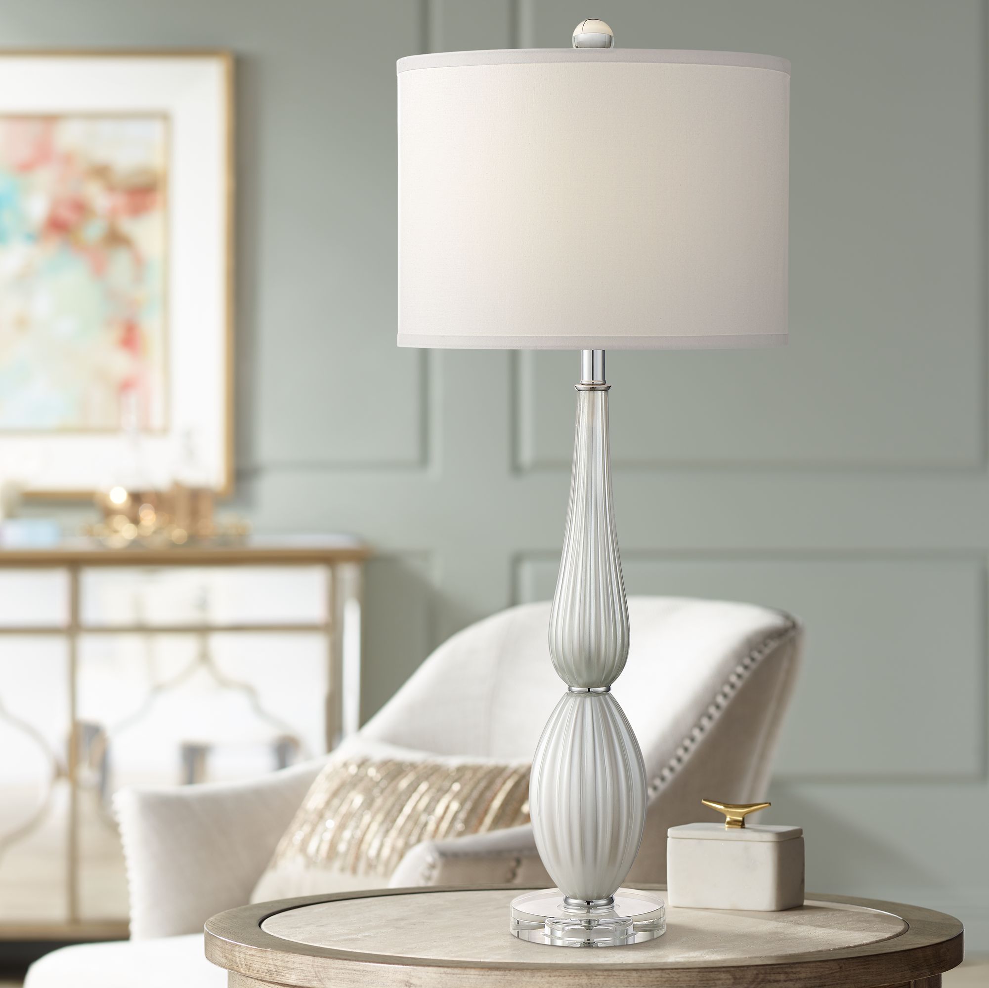 Possini Euro Celest White Glass Table Lamp