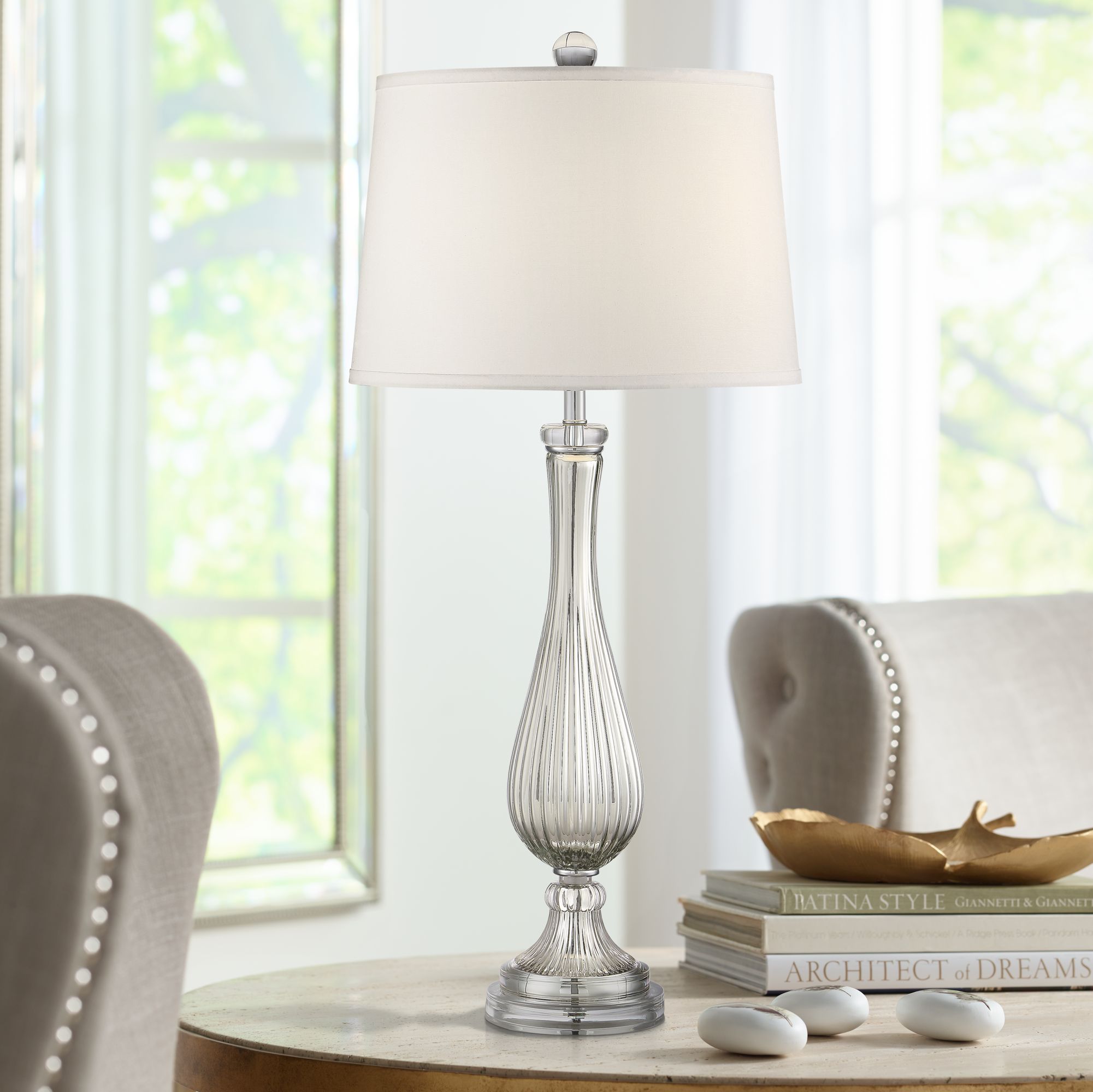 Possini Euro Diana Silver Glass Table Lamp