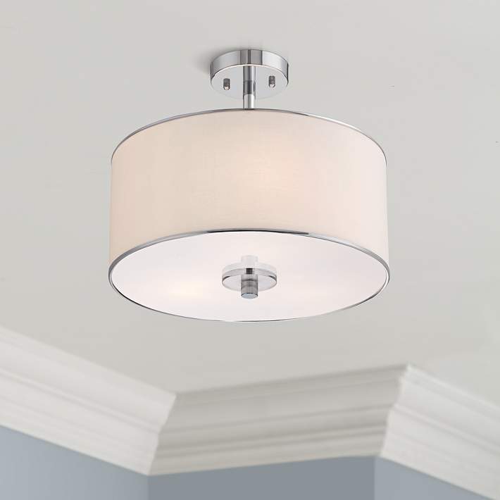 Elsa 16 Wide White Fabric Drum Shade, How To Put A Shade On Ceiling Light