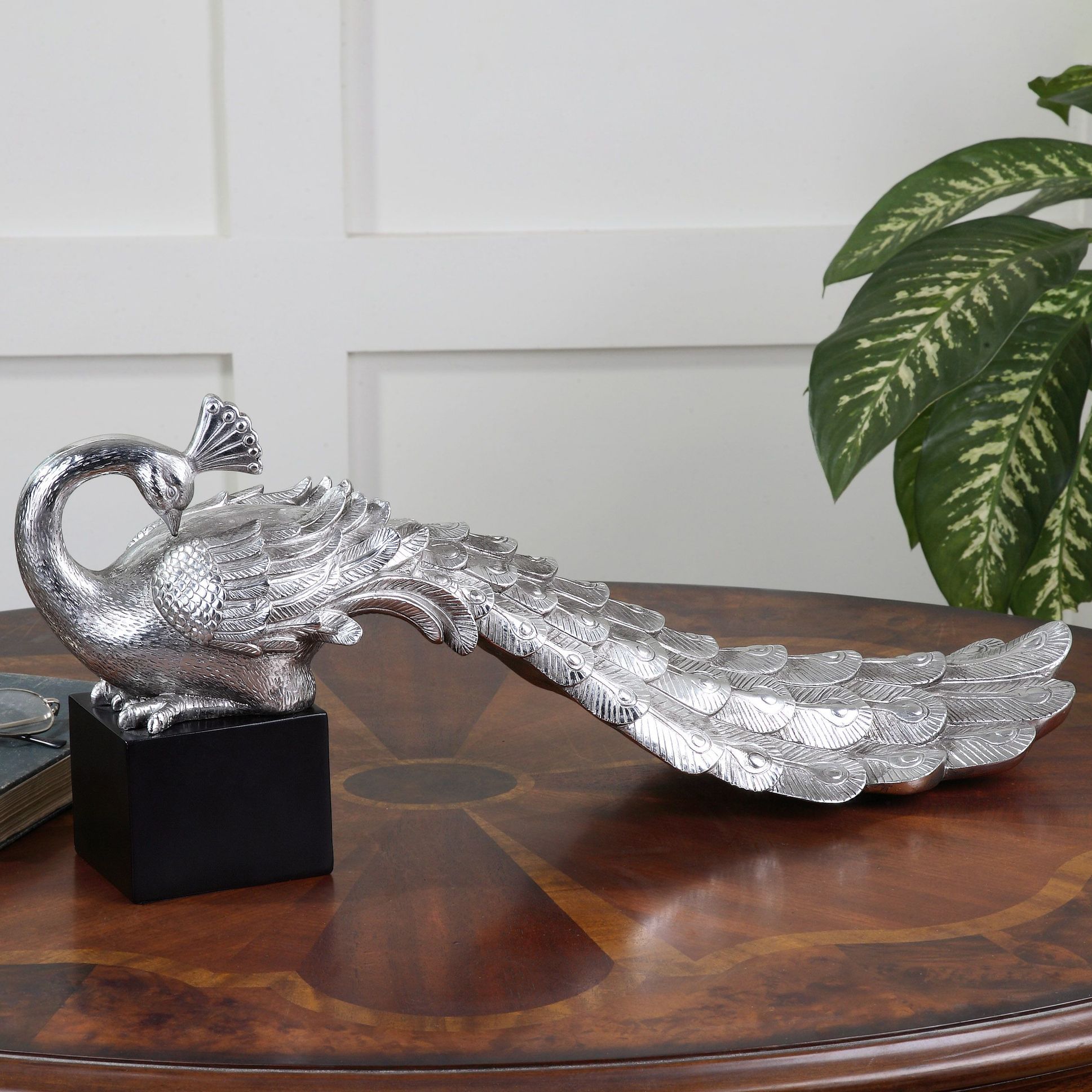 Uttermost Metallic Silver Peacock 24" Wide Sculpture