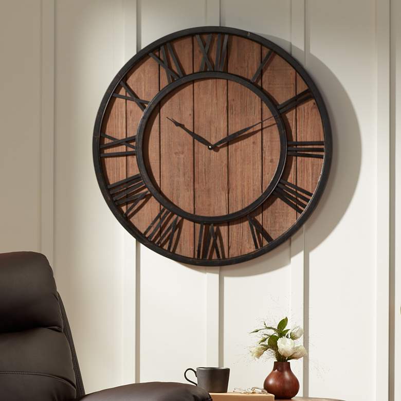 Image 2 Uttermost Powell 30" Round Wooden Wall Clock