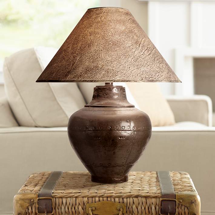 Keaton Copper Finish Southwest Table, Southwest Design Lamp Shades