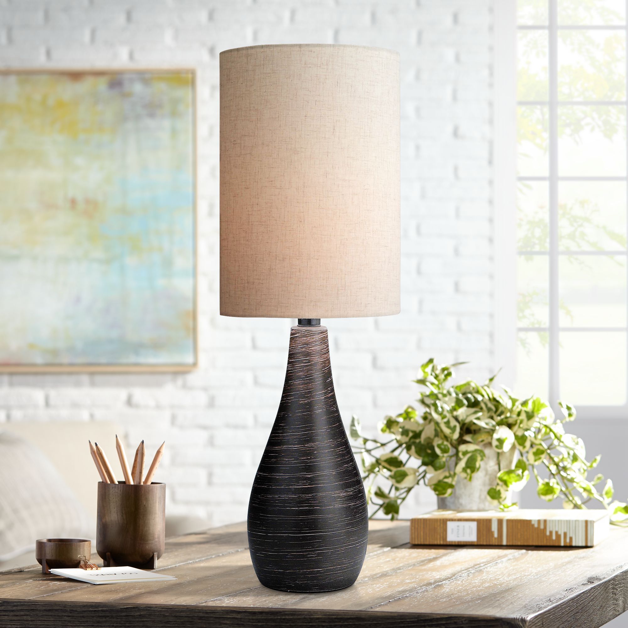 Lite Source Quatro Brushed Dark Bronze Modern Table Lamp 3P465