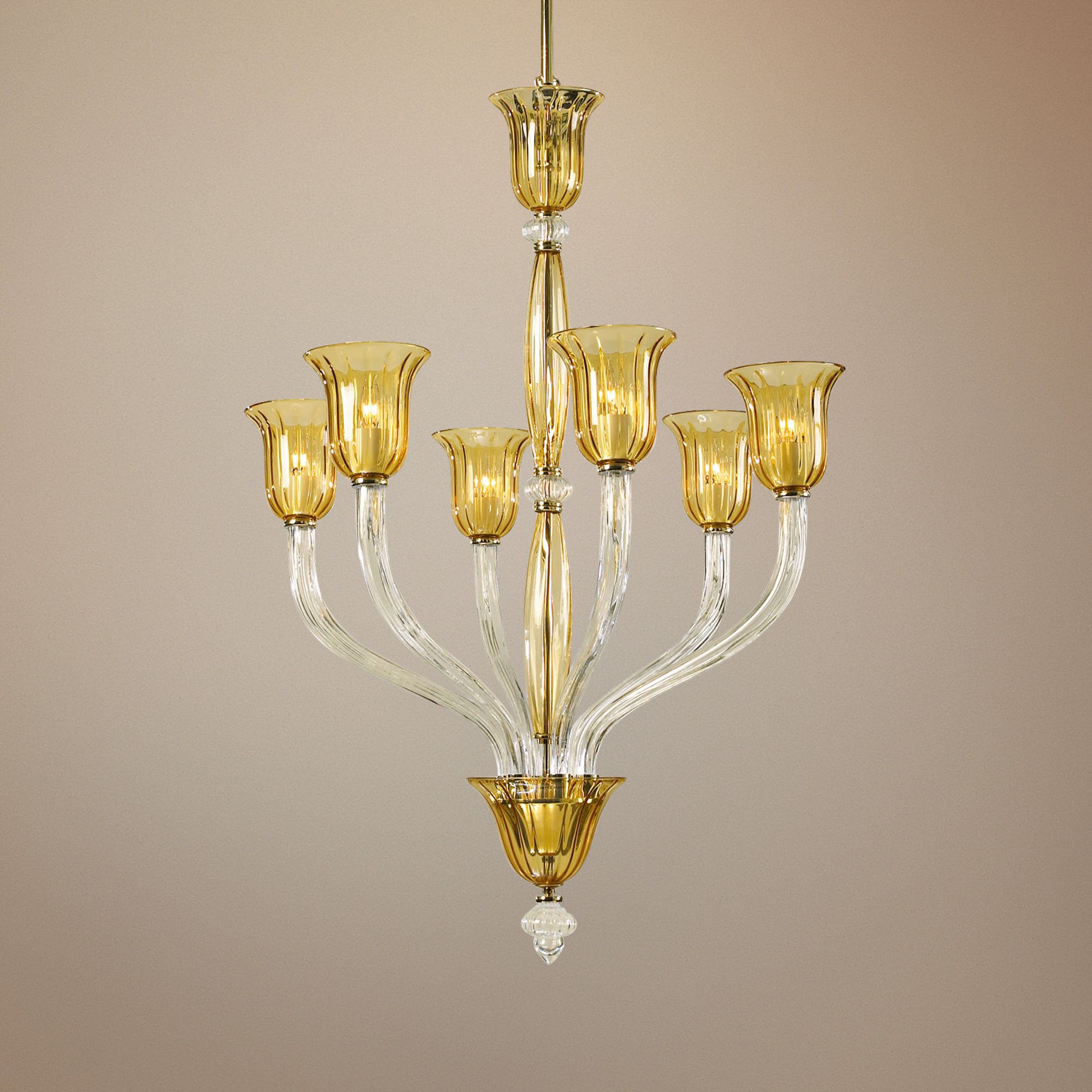 Vetrai 31" Wide Amber and Clear Glass Chandelier