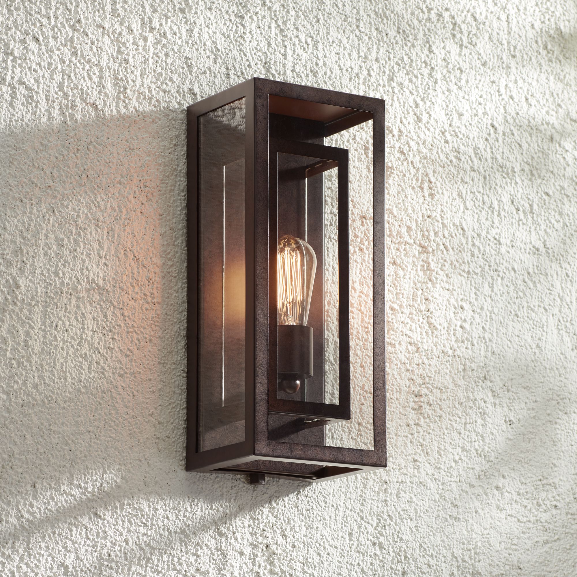 Double Box 15 1/2" High Clear Glass and Bronze Wall Light
