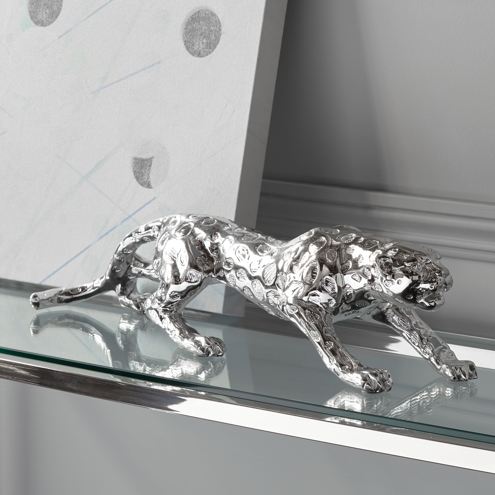Prowling 23 1/2" Wide Silver Mirror Leopard Table Sculpture