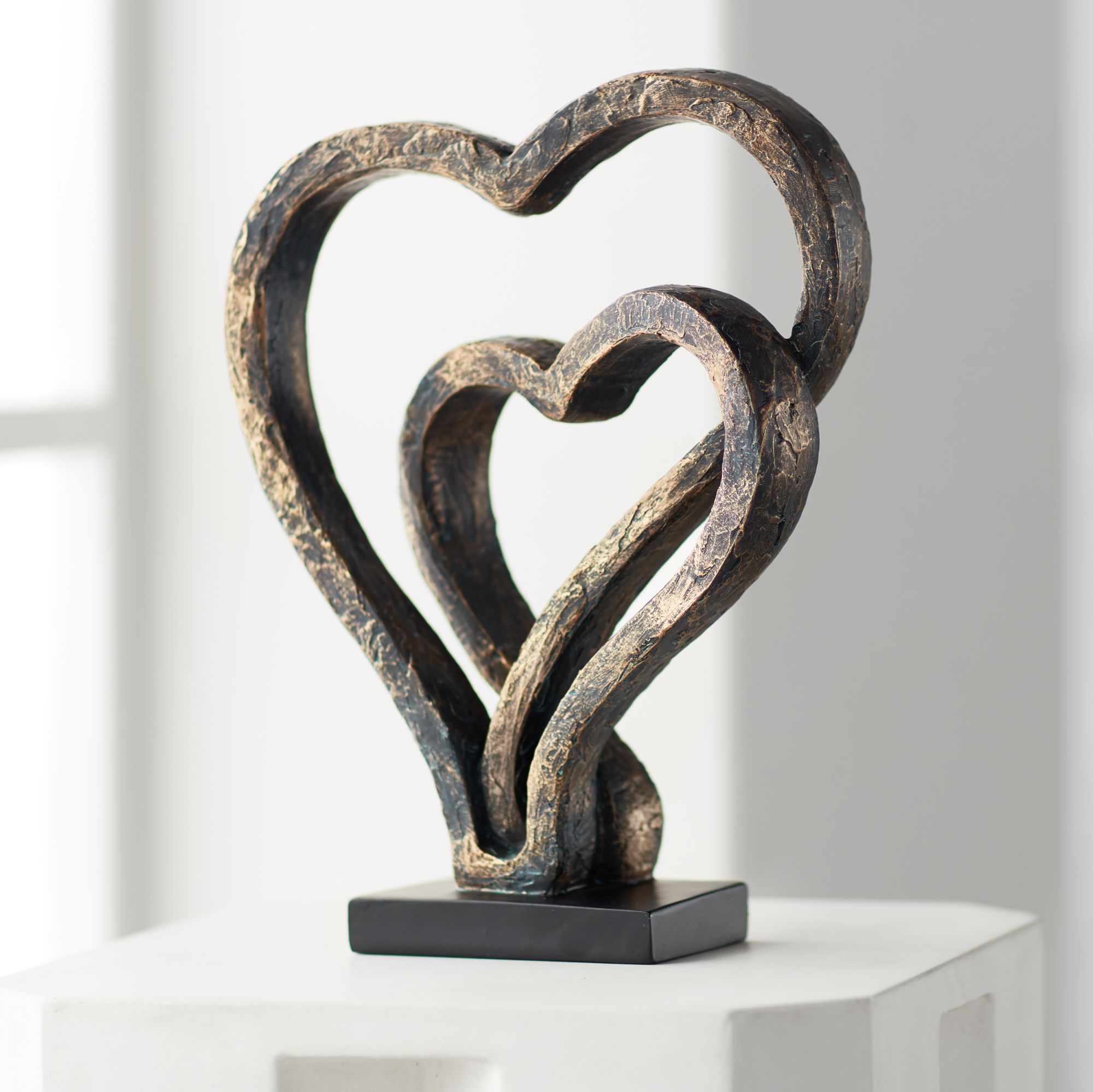 Interlocking Hearts 11 3 4 High Bronze Finish Sculpture 3y293 Lamps Plus