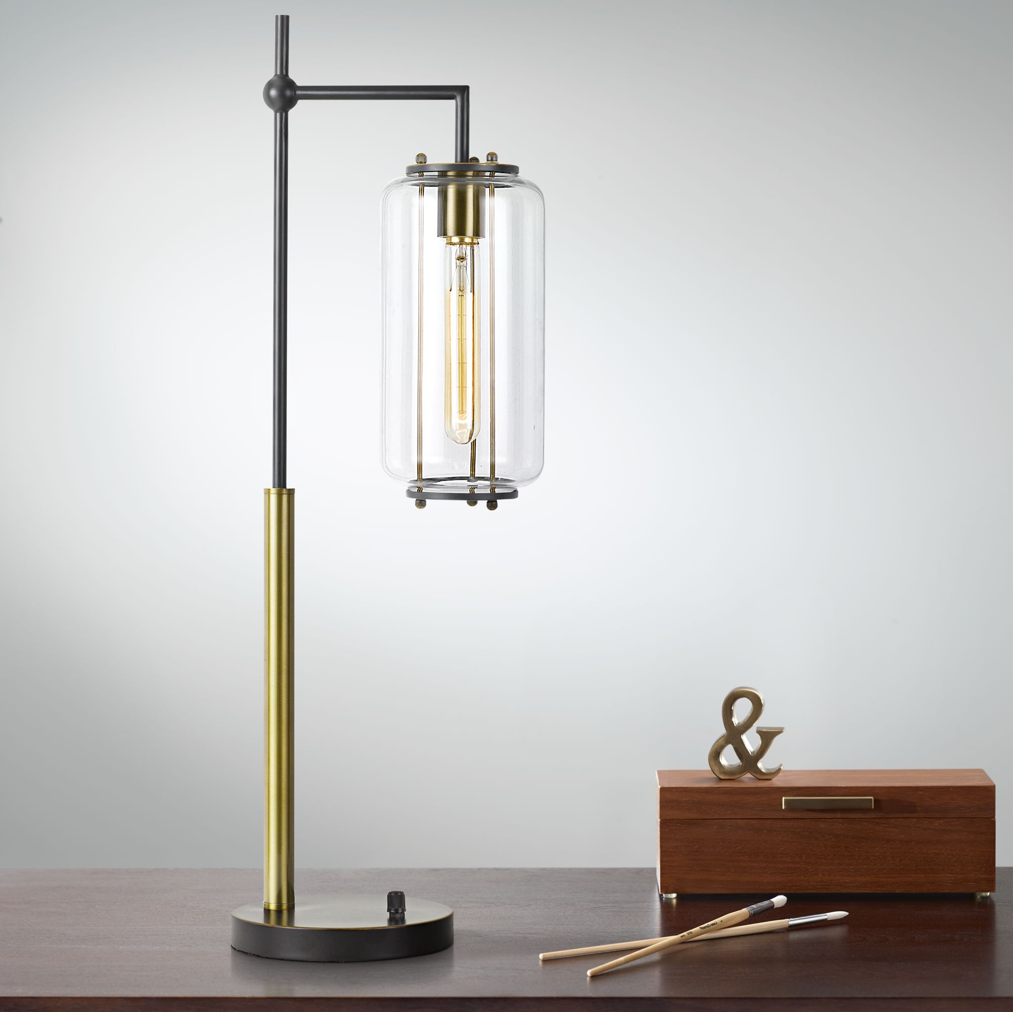 Natchez Dark Bronze and Antiqued Brass Downlight Desk Lamp