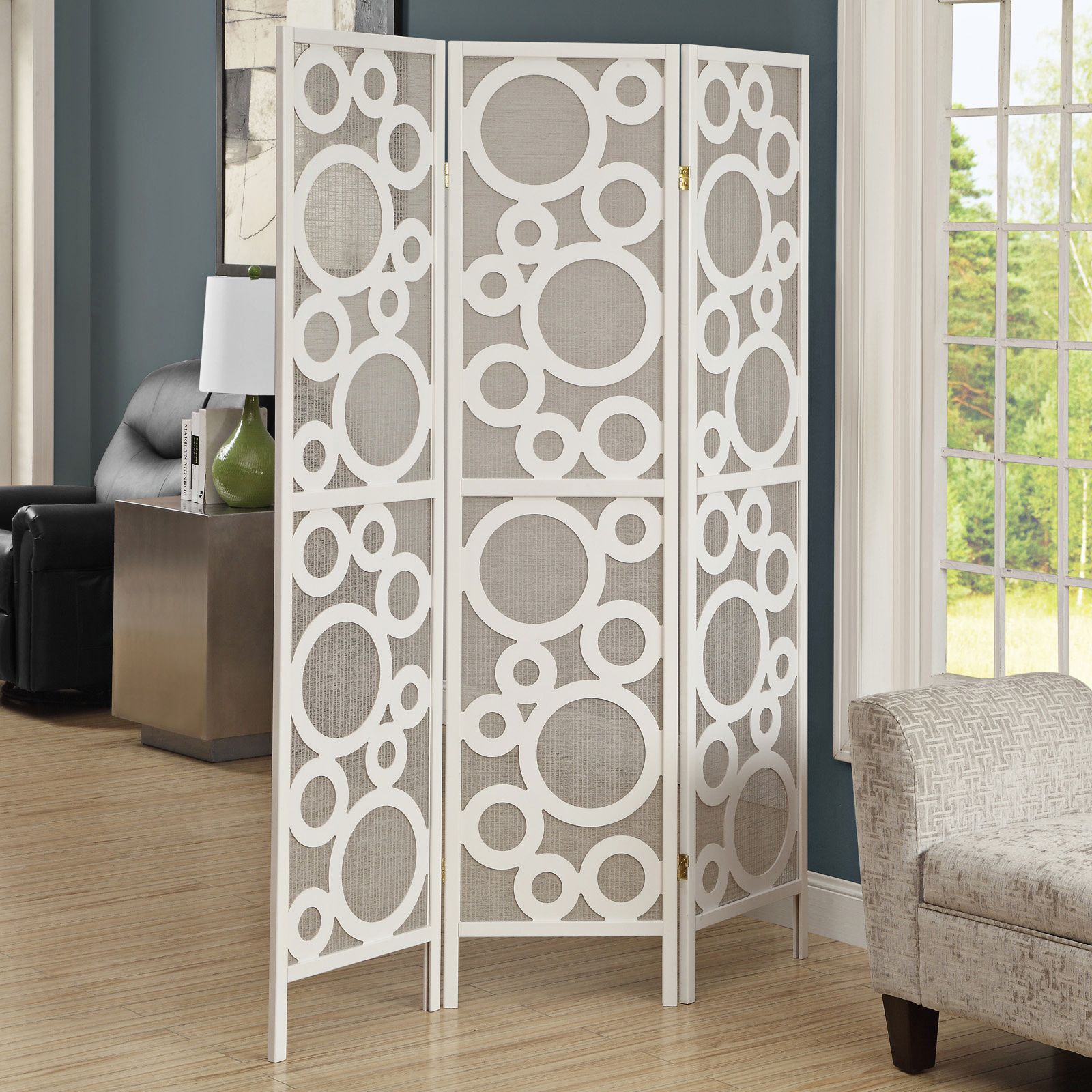 Bella 52" Wide White Bubble 3-Panel Folding Screen