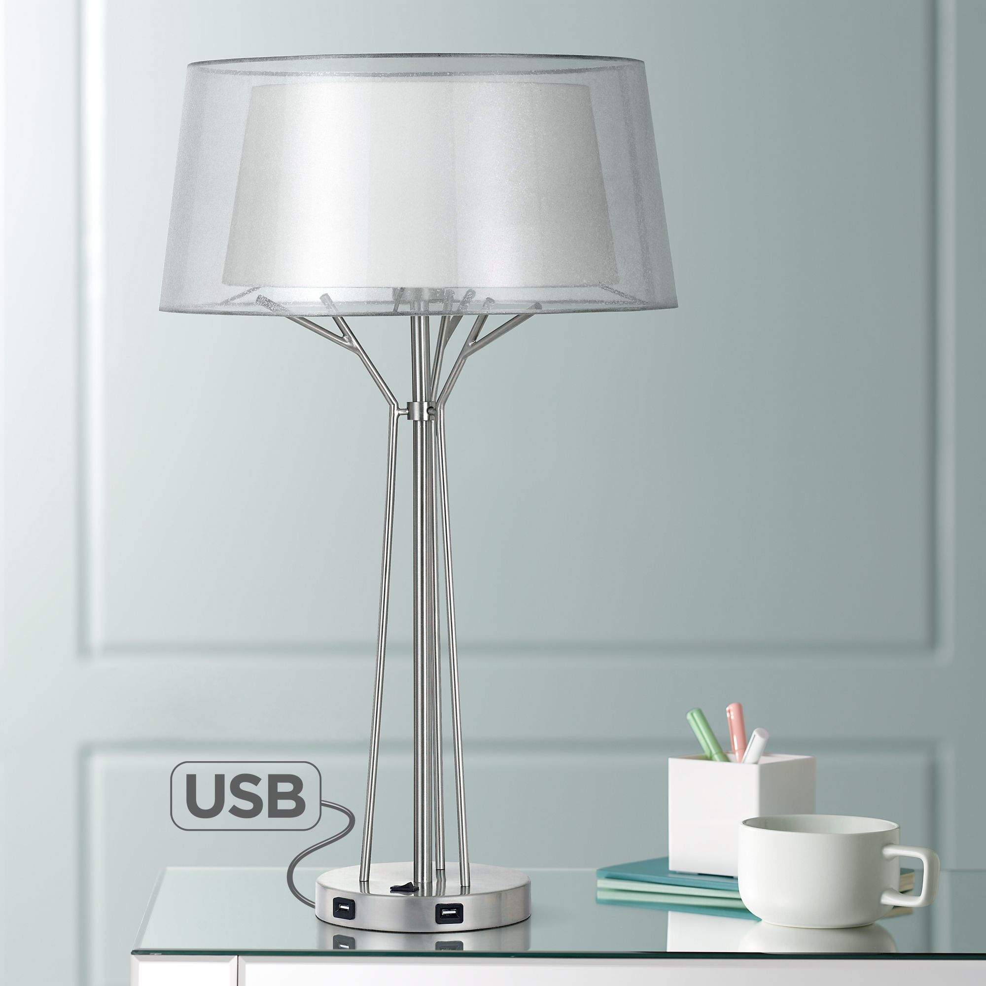 Lawton Brushed Steel Metal Table Lamp