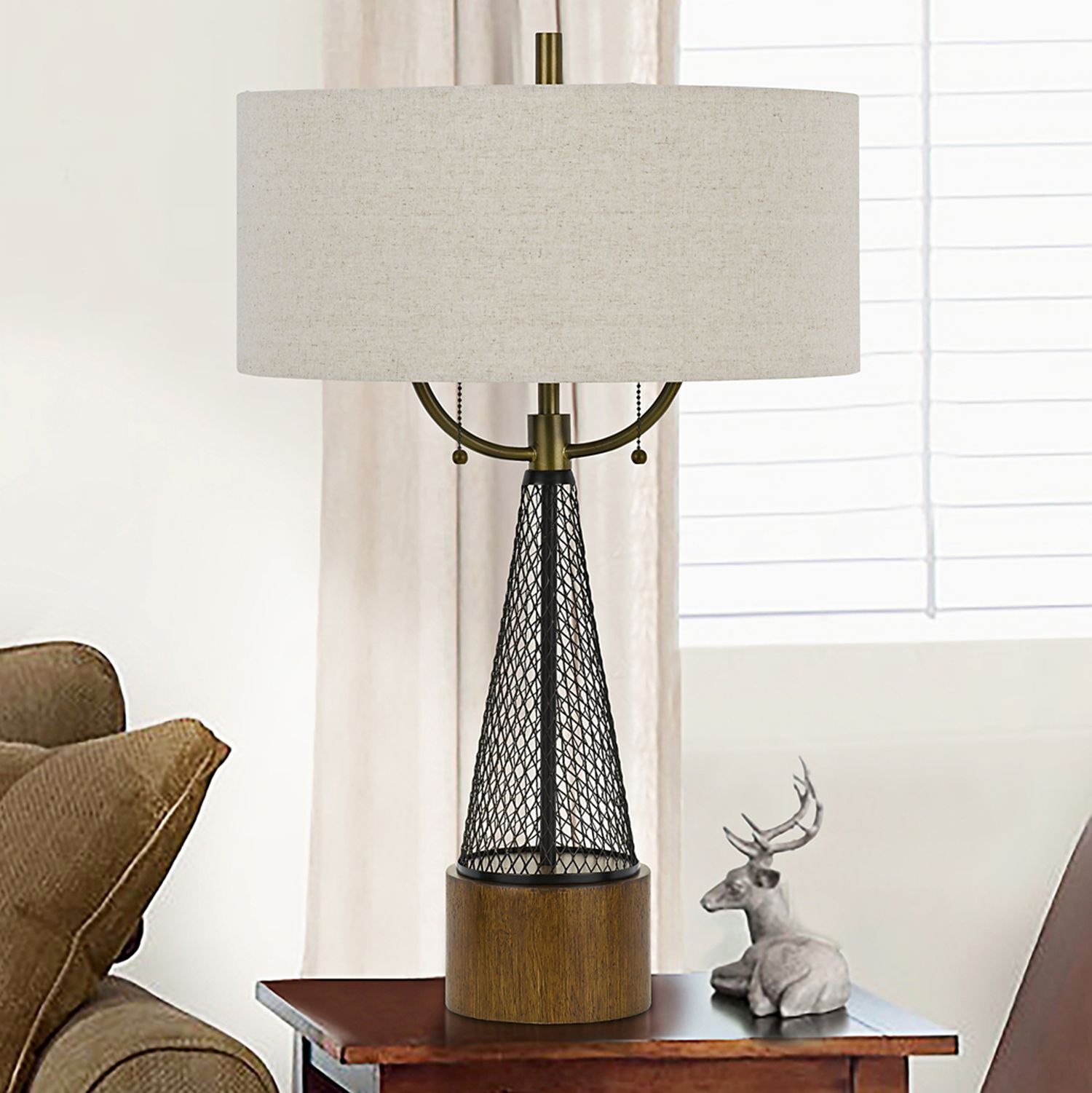 Lapeer Dark Bronze and Wood Table Lamp