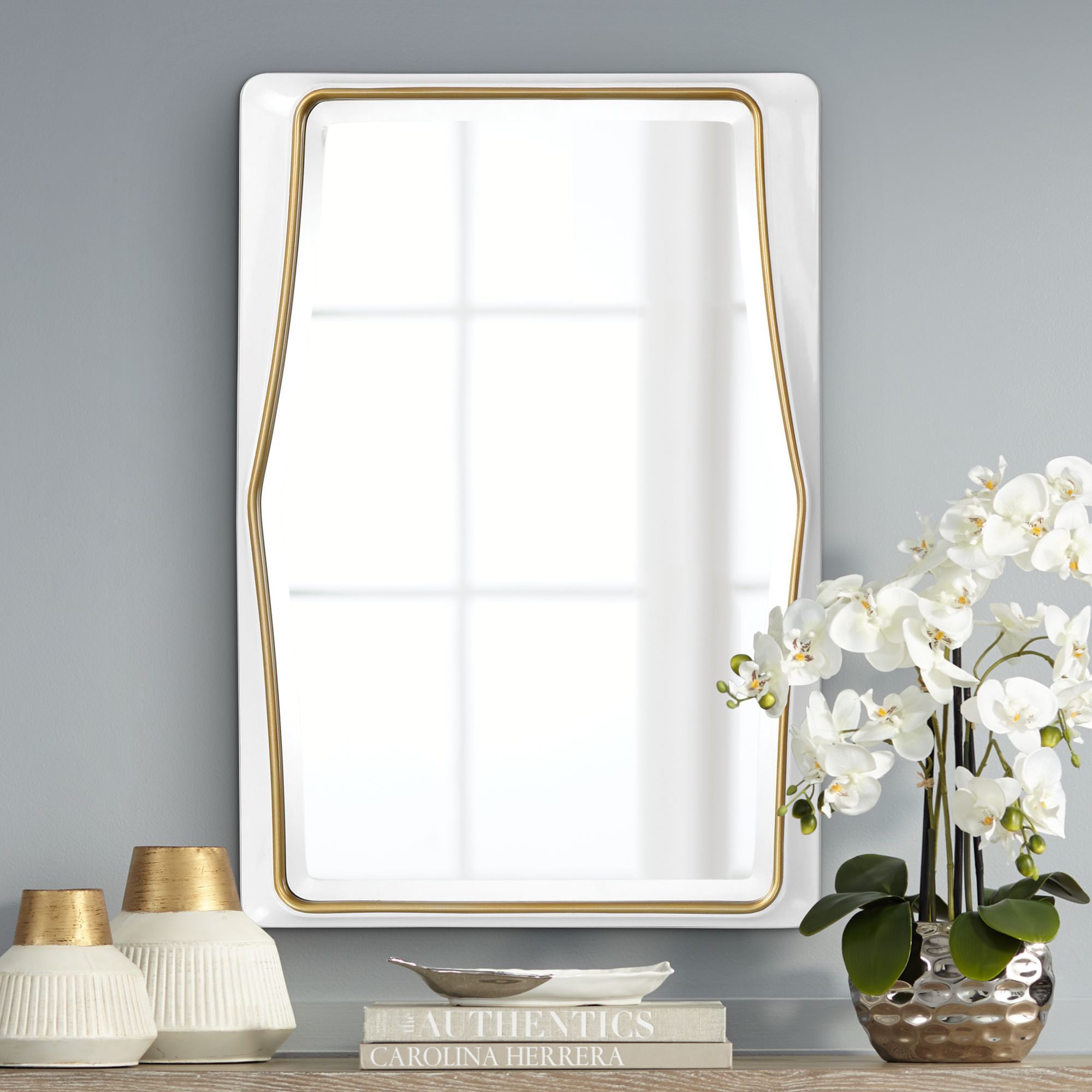 Colleen White and Gold Leaf 22" x 32 1/2" Wall Mirror