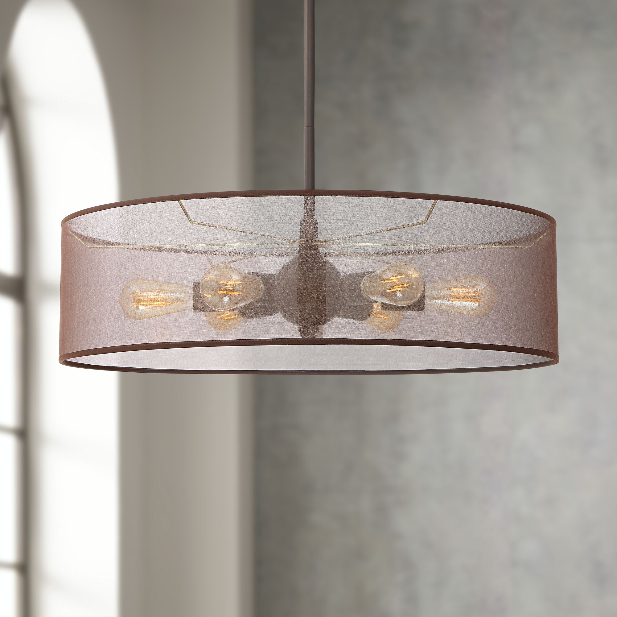 Favreau 27" Wide Oiled Bronze 6-Light LED Drum Shade Pendant