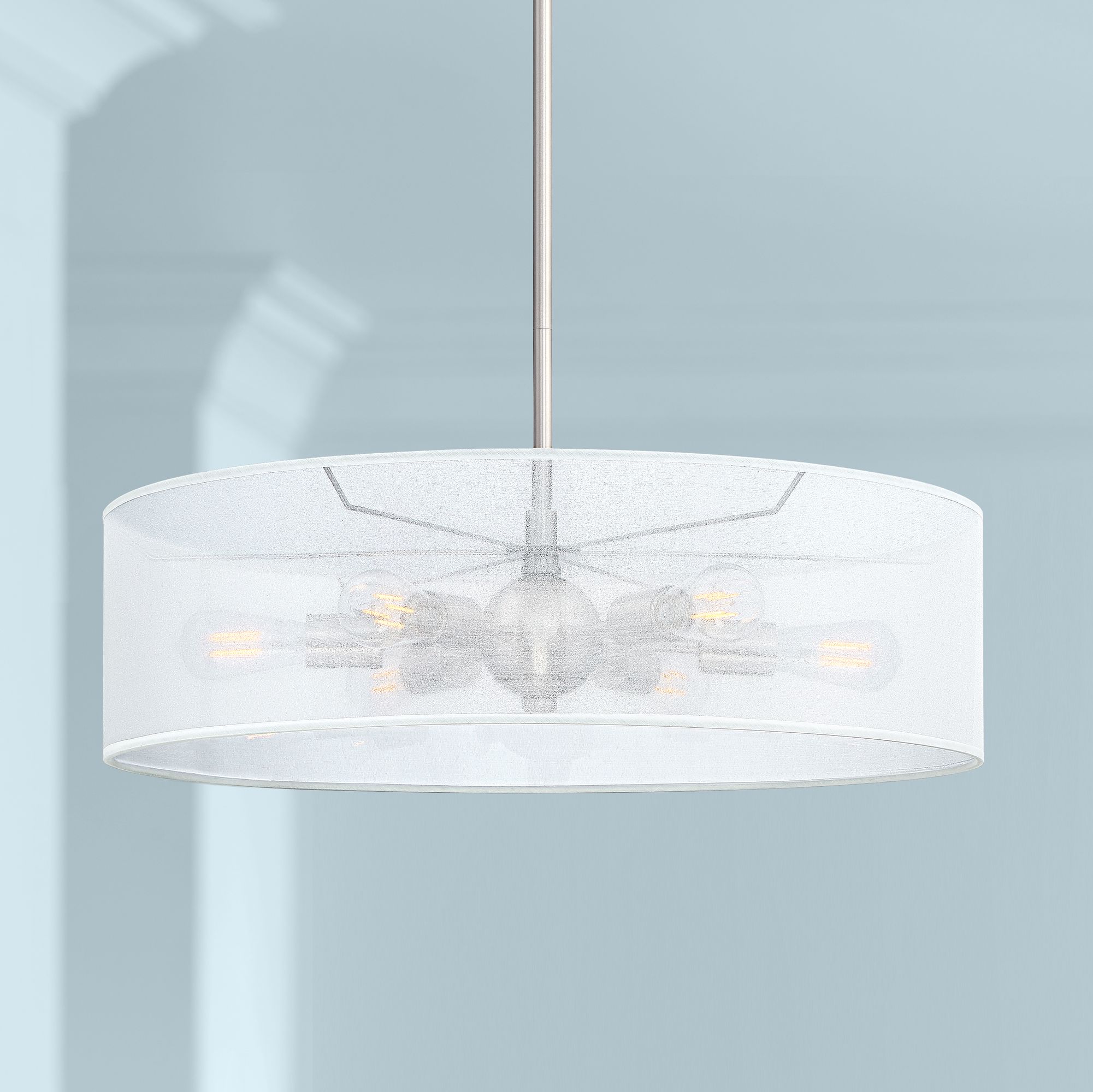 Favreau 27"W Brushed Nickel 6-Light LED Drum Shade Pendant