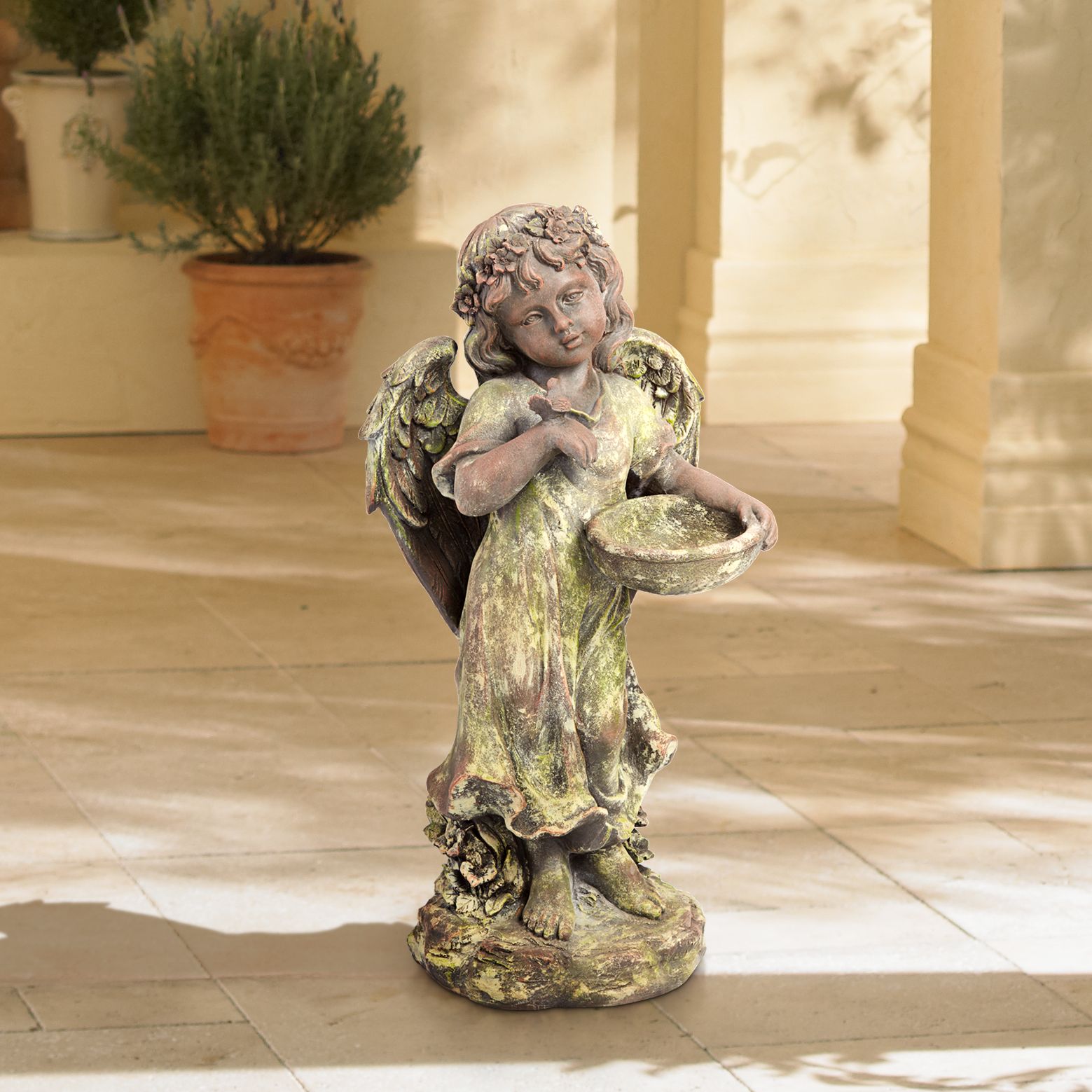 Angel 21 1/2"H Bronze and Green Moss Indoor-Outdoor Statue