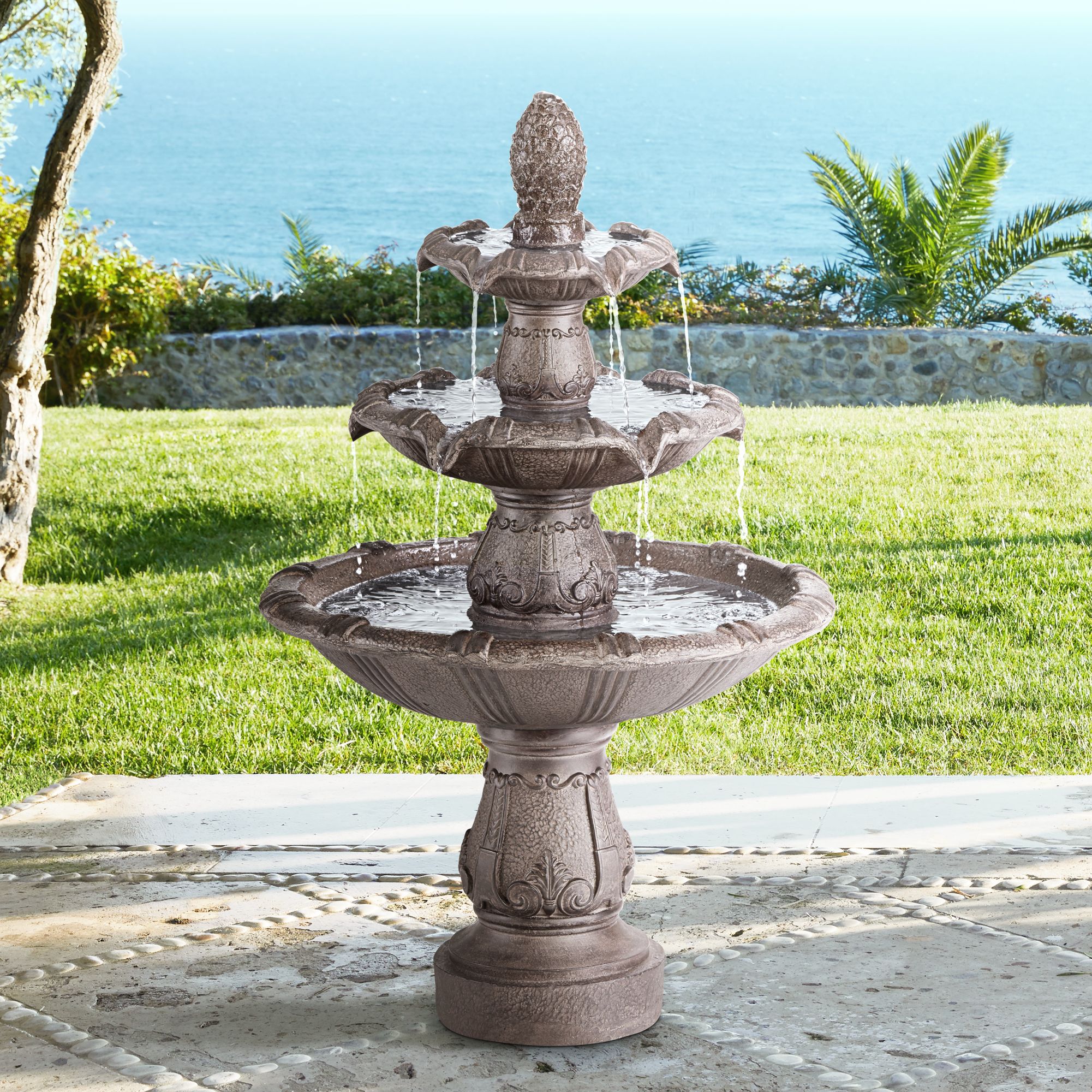 Peta 41" High Indoor-Outdoor Aged Stone Three-Tier Fountain