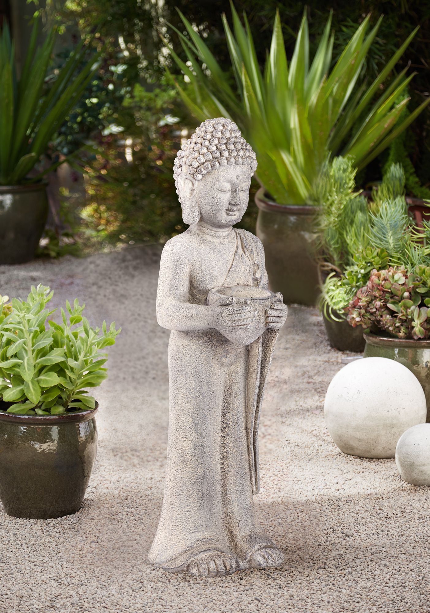 Standing Buddha 32" High Gray Indoor-Outdoor Statue