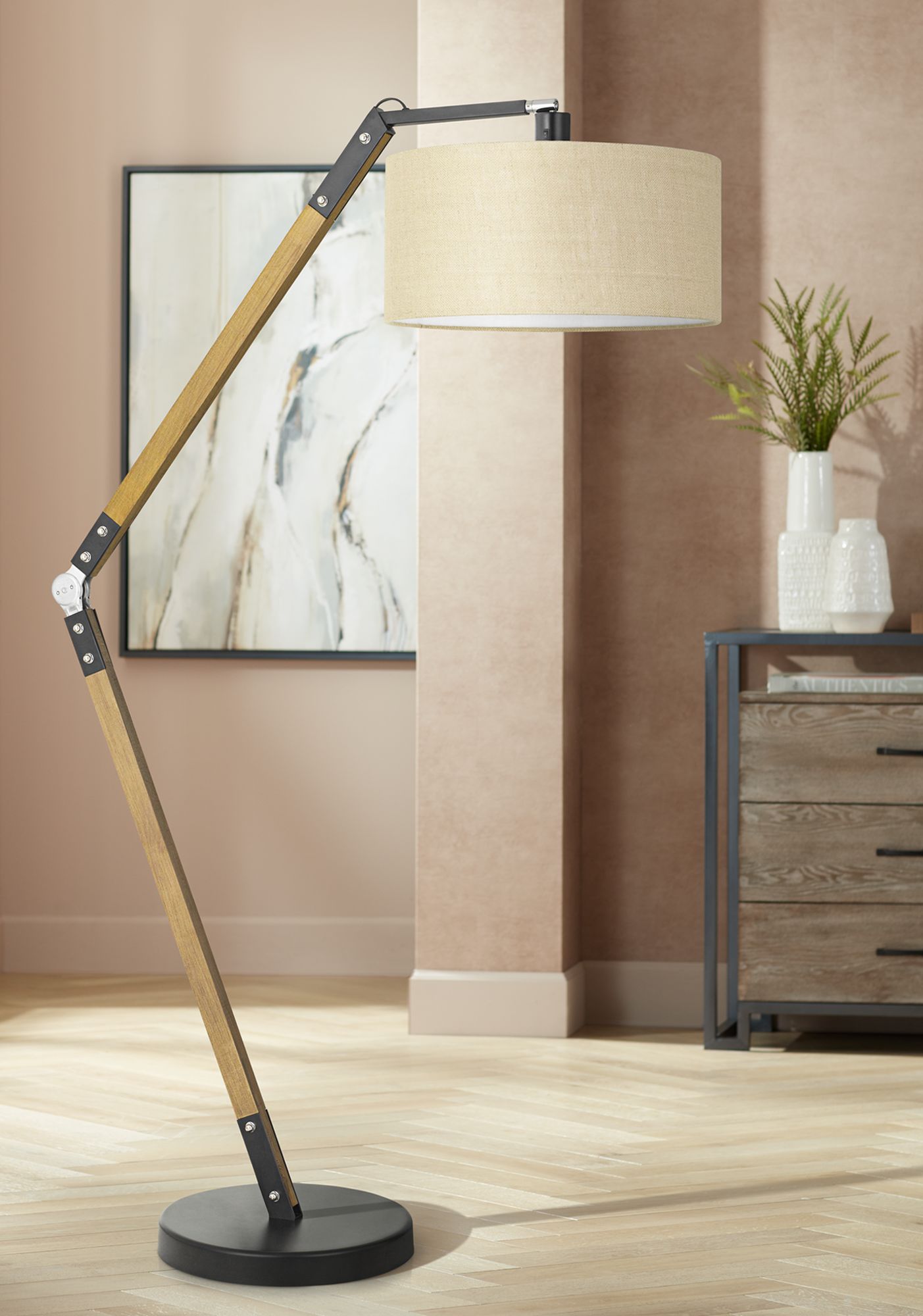 black wood floor lamp