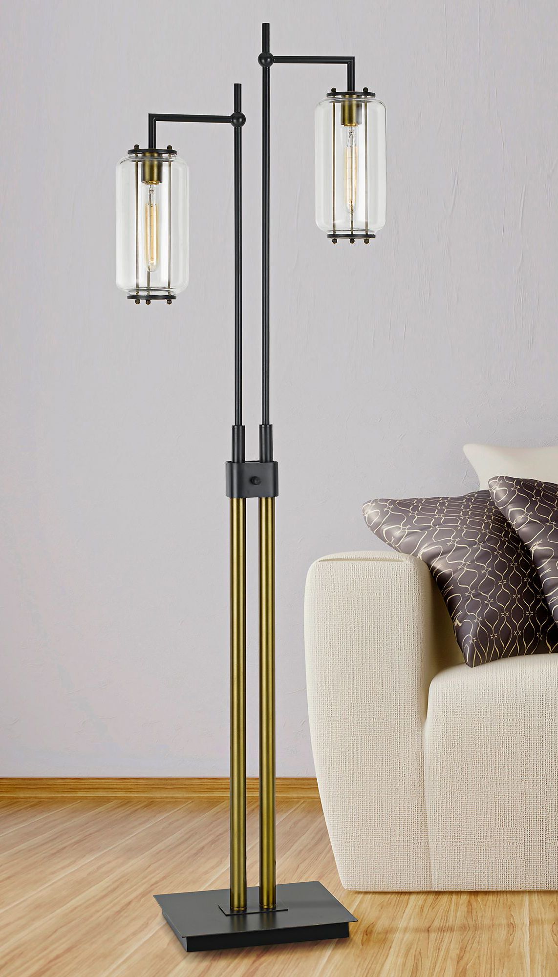 Natchez Dark Bronze and Antiqued Brass Downlight Floor Lamp