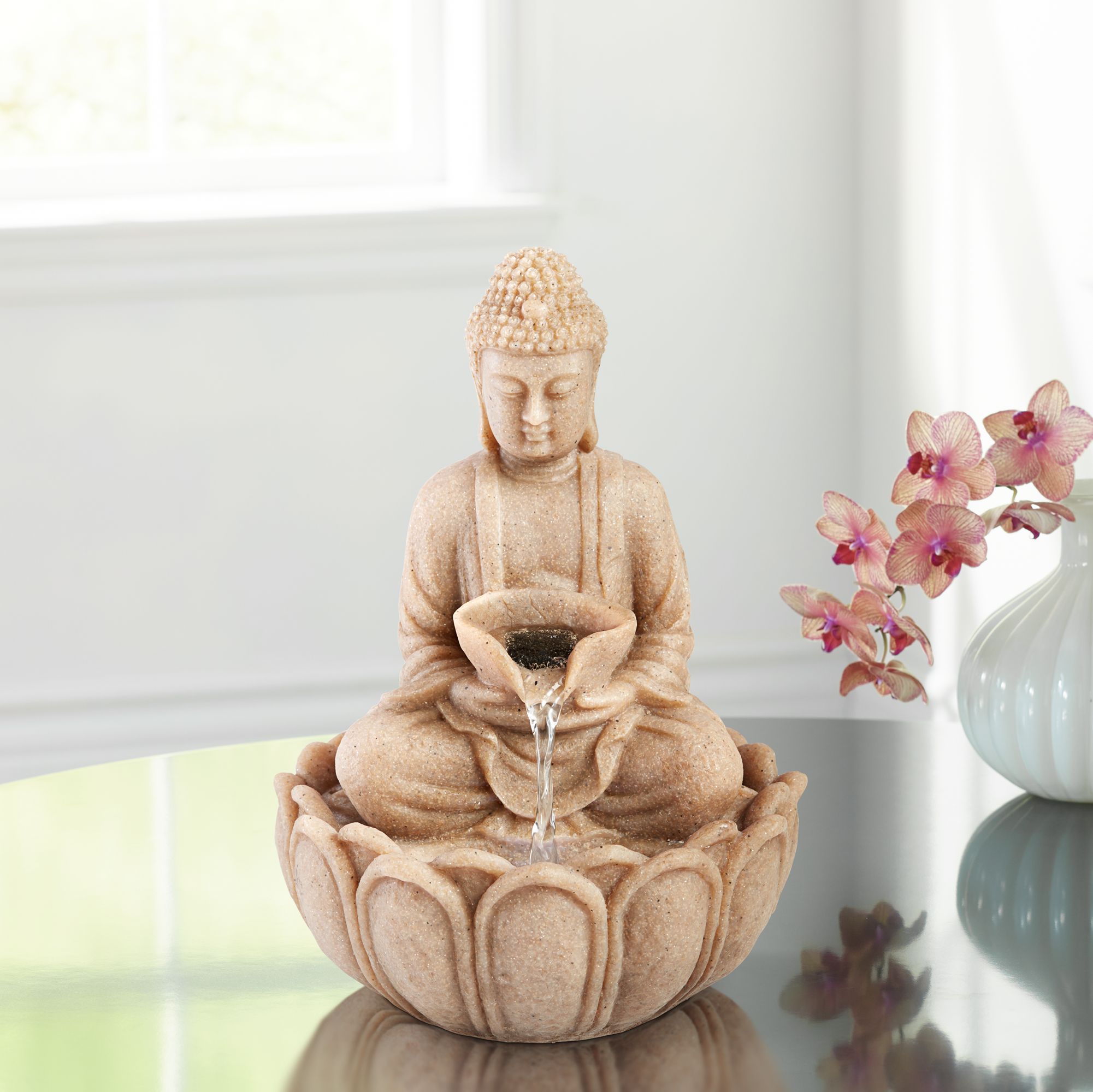 Sitting Buddha 11"H Indoor/Outdoor Lighted Table Fountain