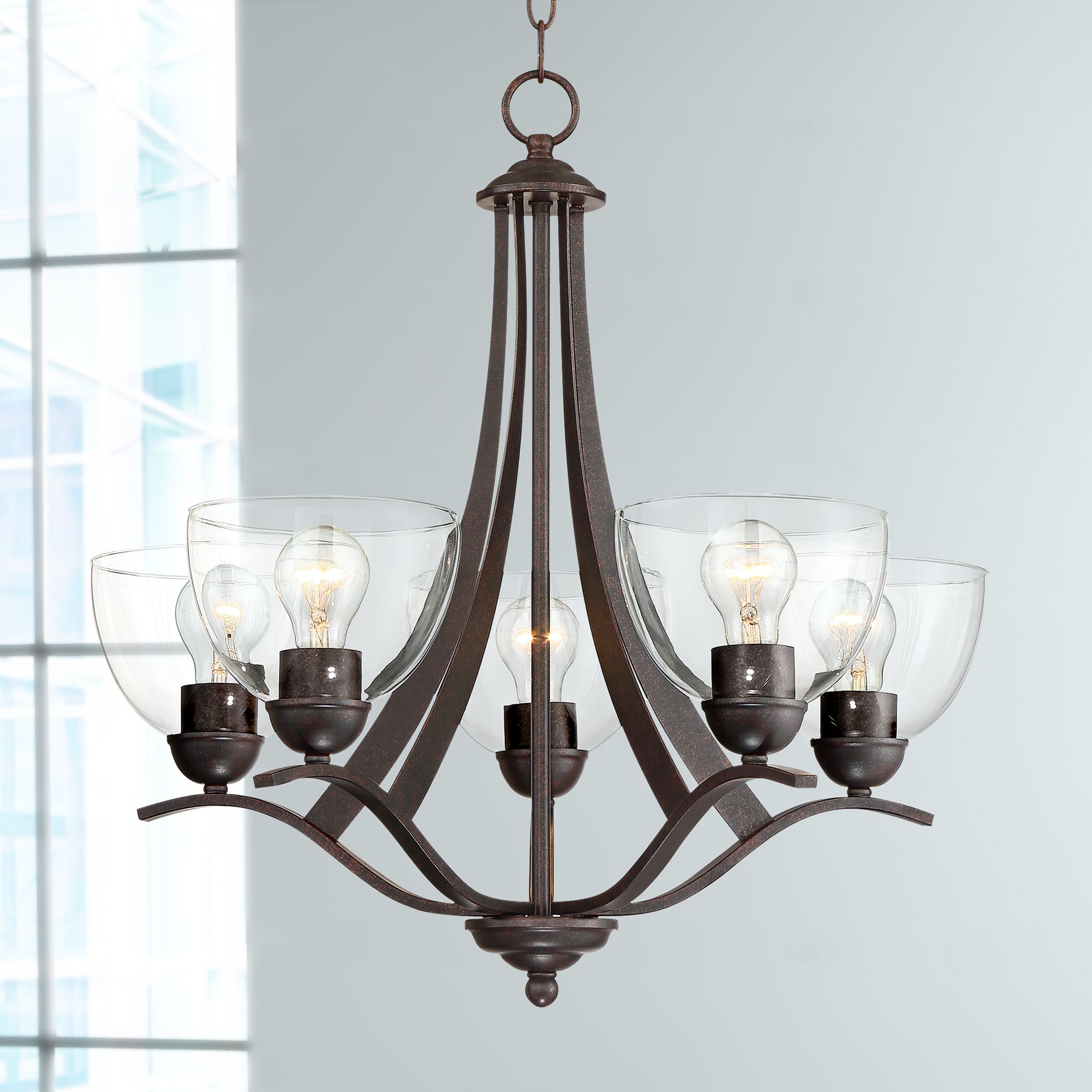 Airington 21 1/2"W Bronze and Clear Glass 5-Light Chandelier