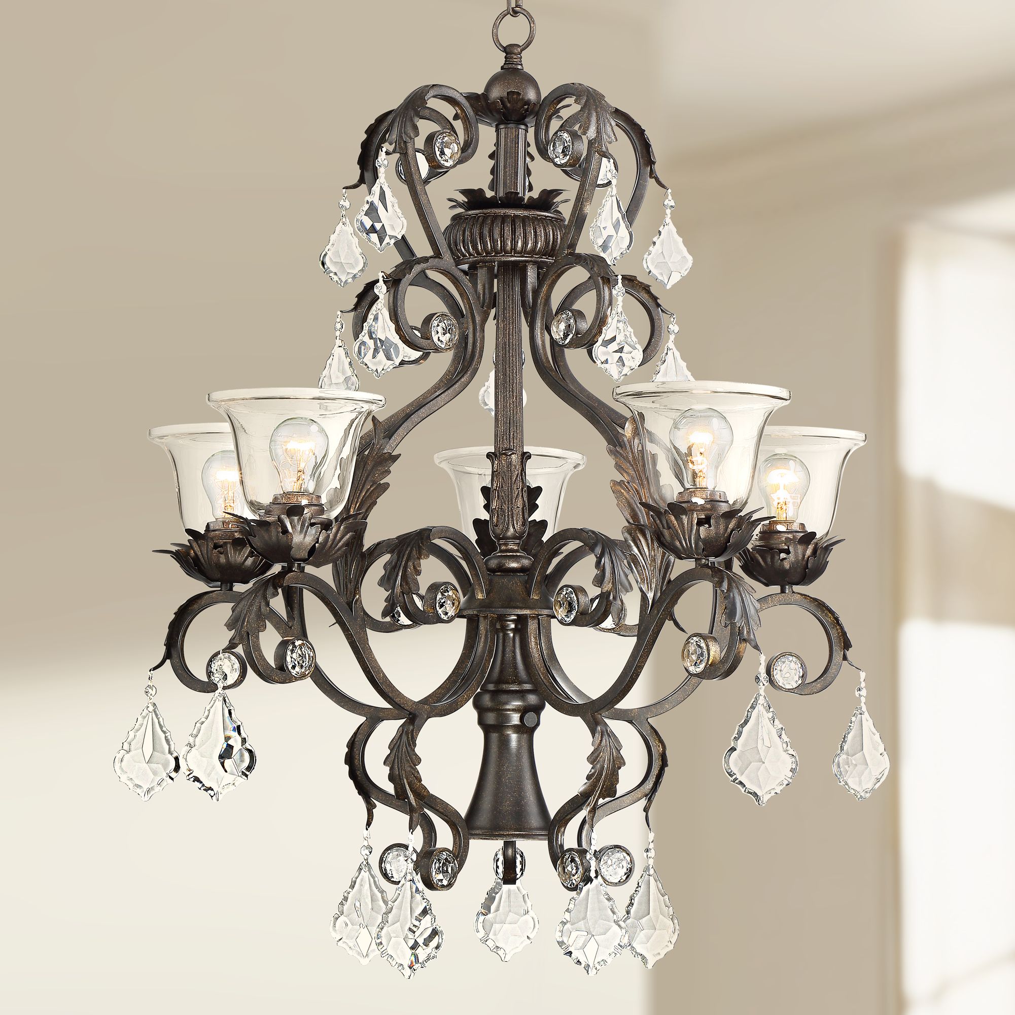 Ramas de Luces 29 1/2"W Bronze and Clear 6-Light Chandelier