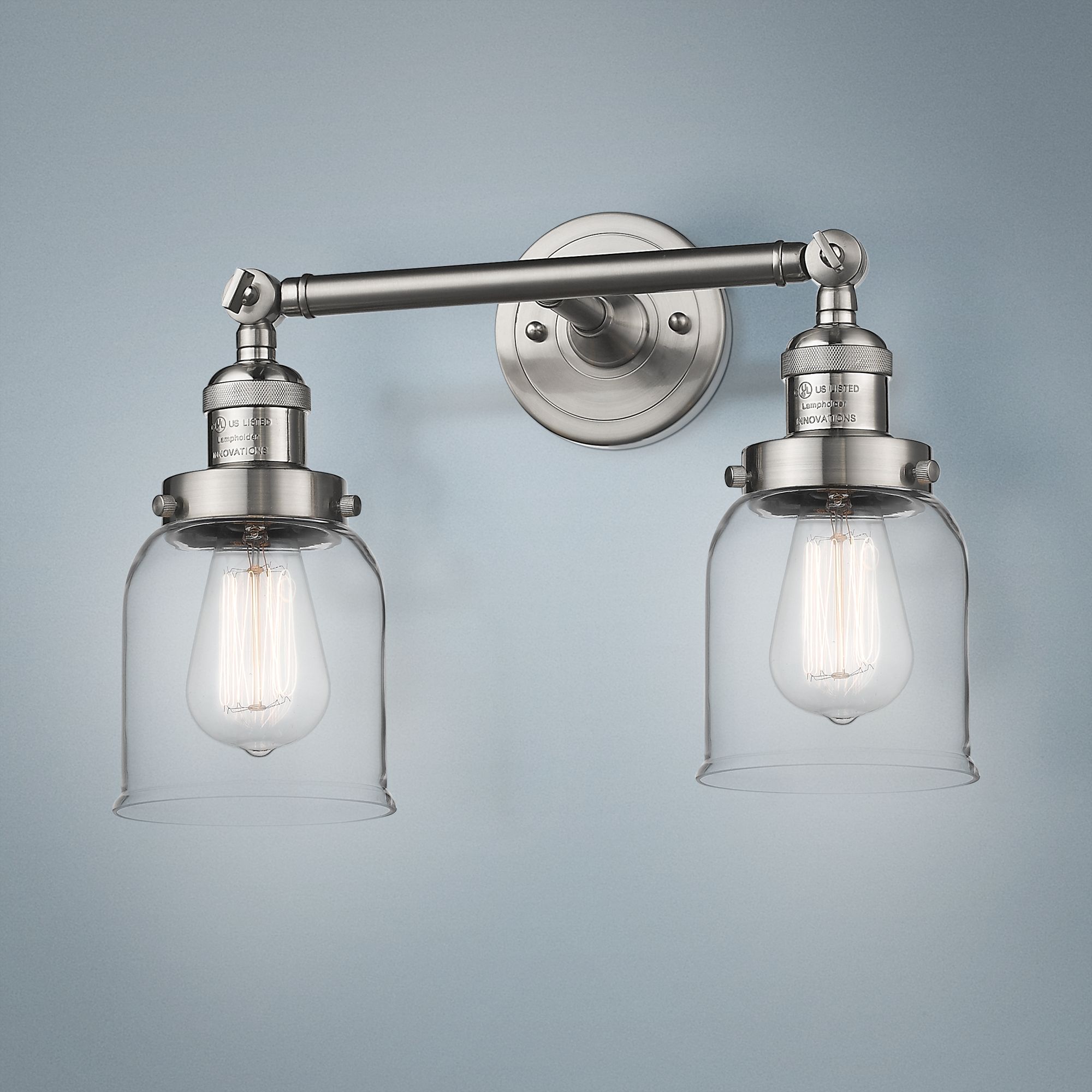 Small Bell 10"H Satin Nickel 2-Light Adjustable Wall Sconce