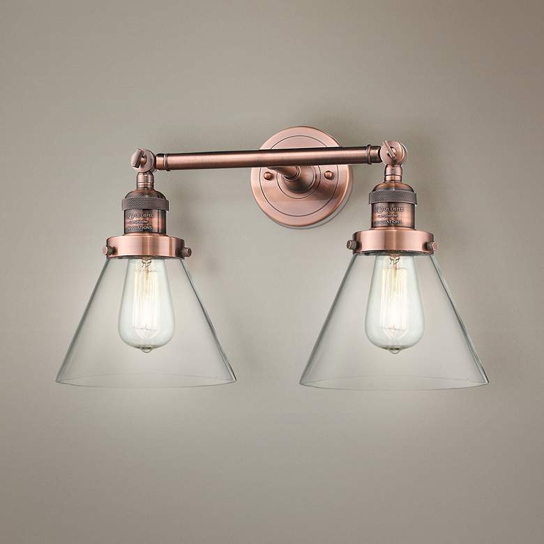 Large Cone 11&quot; High Copper 2-Light Adjustable Wall Sconce