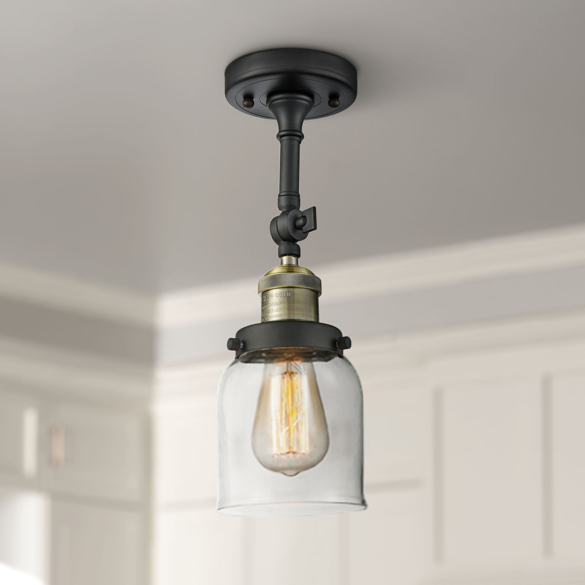 Small Bell 5" Wide Black and Brass Adjustable Ceiling Light