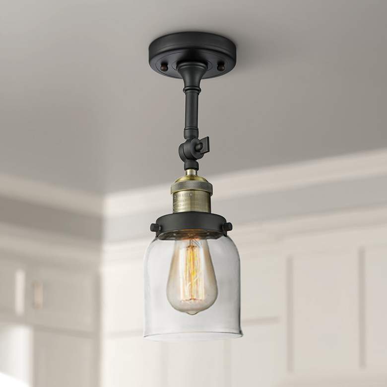 Small Bell 5&quot; Wide Black and Brass Adjustable Ceiling Light