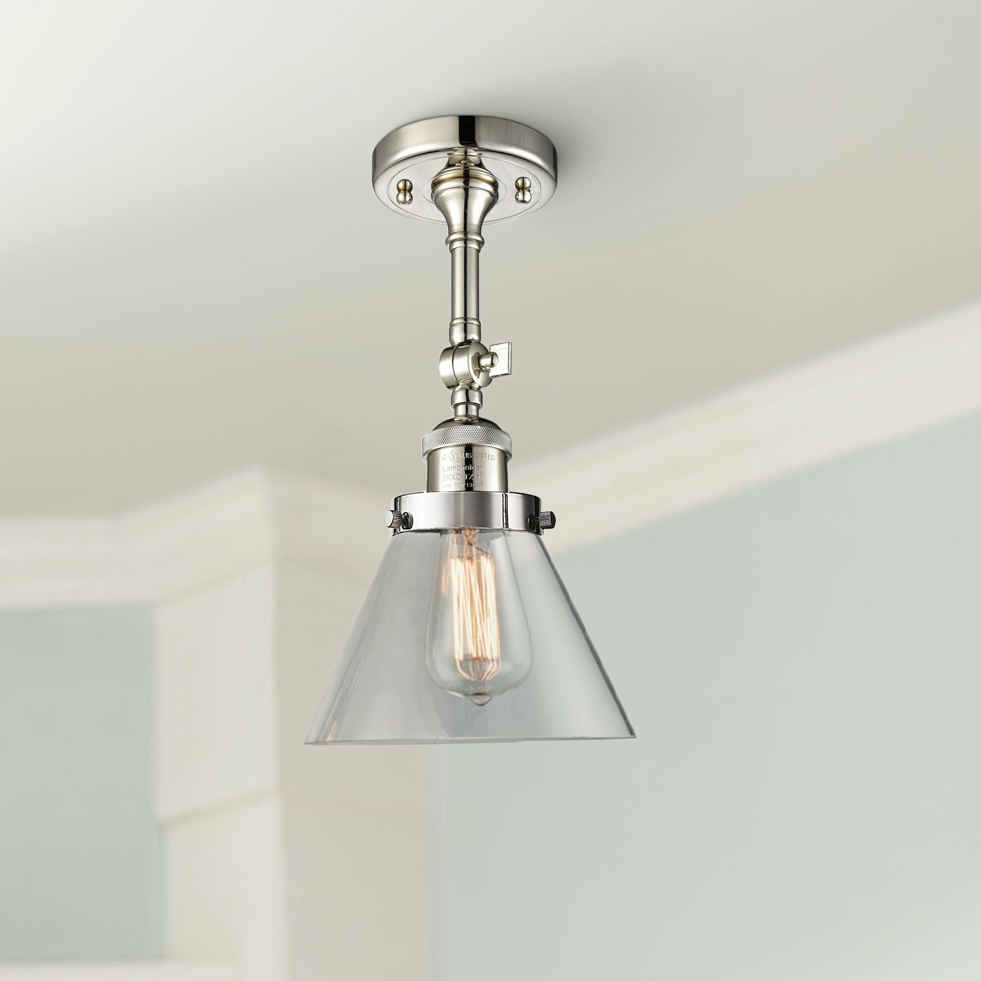 Large Cone 8" Wide Polished Nickel Adjustable Ceiling Light