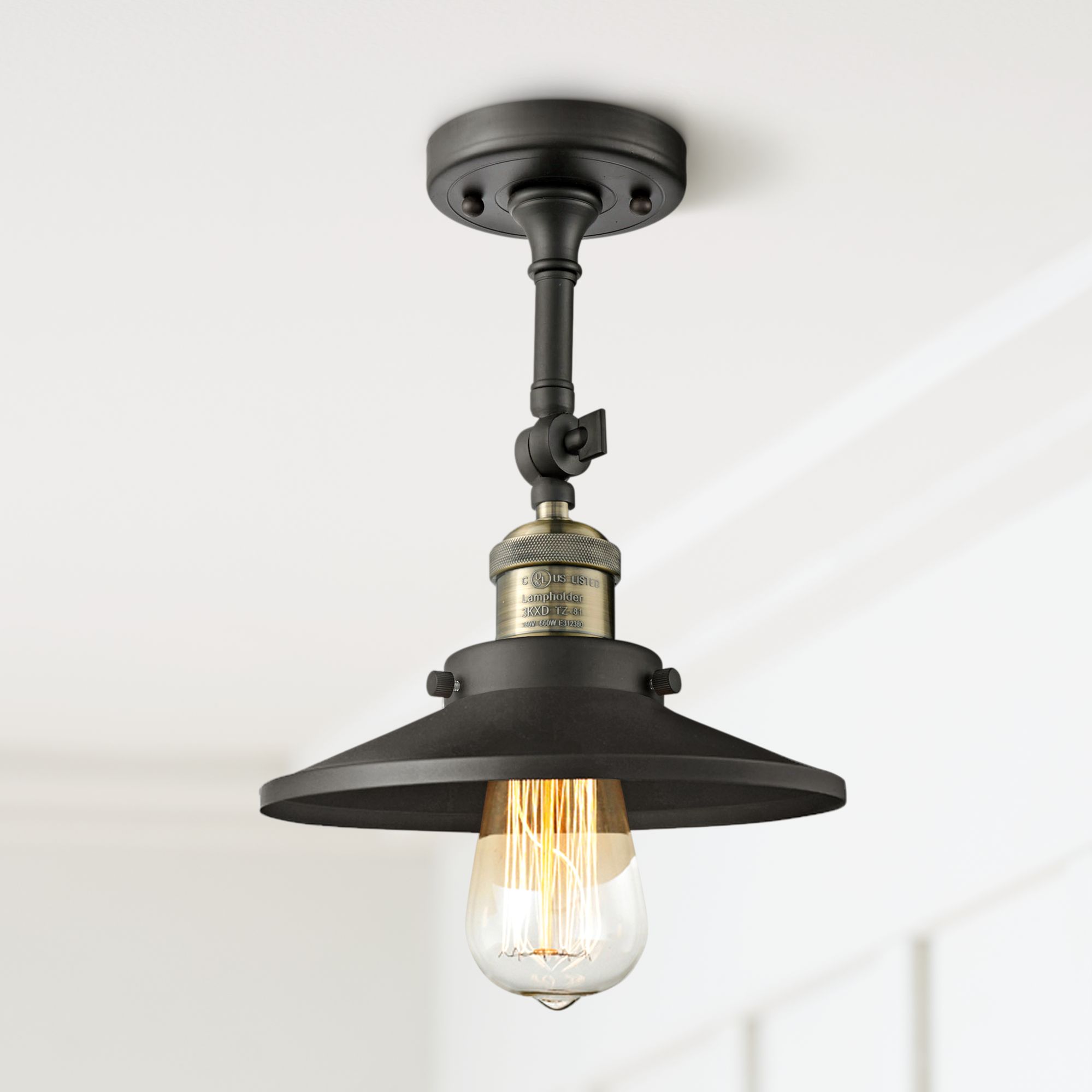 Railroad 8" Wide Black and Brass Adjustable Ceiling Light
