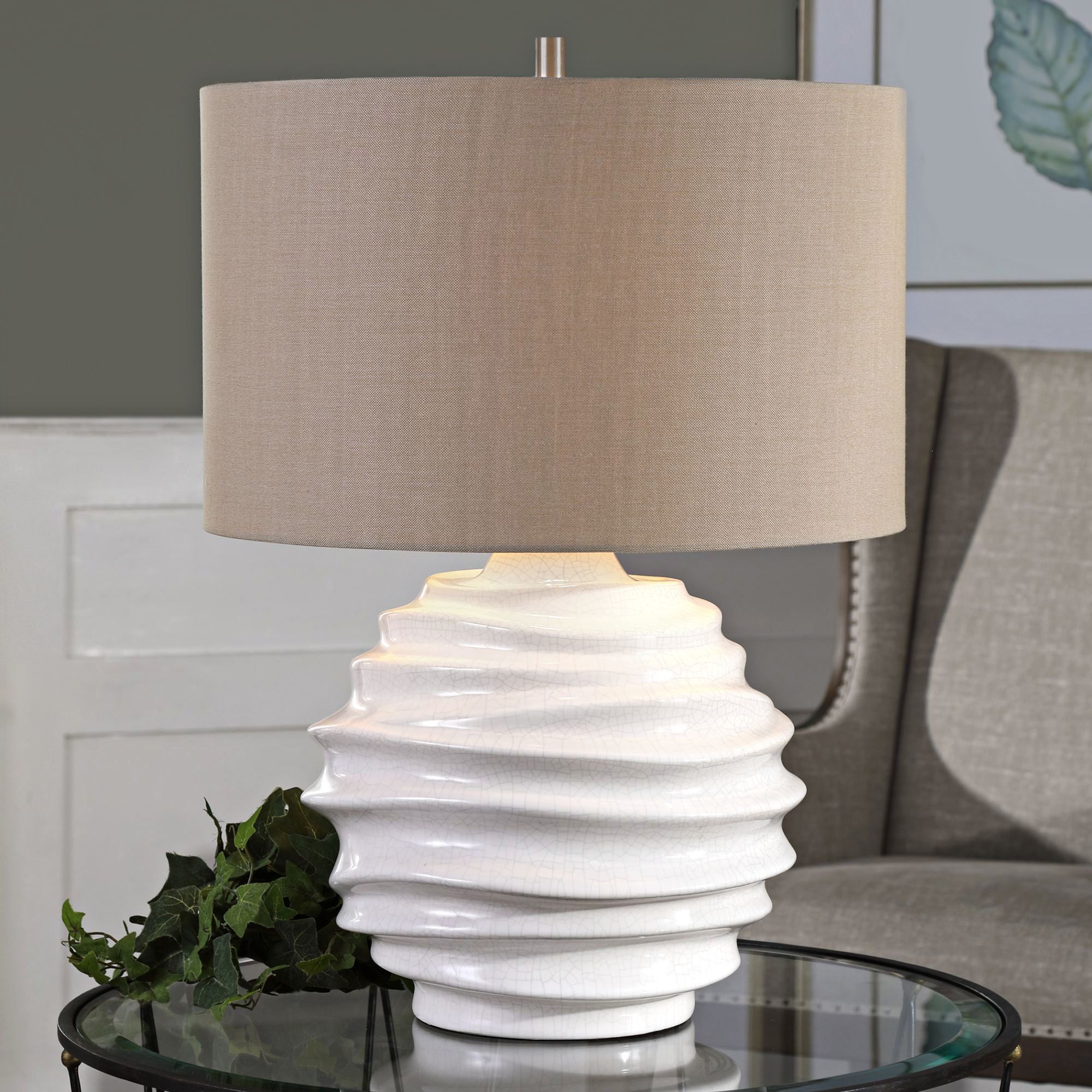Uttermost Gisasa Crackled Gloss White Ceramic Table Lamp