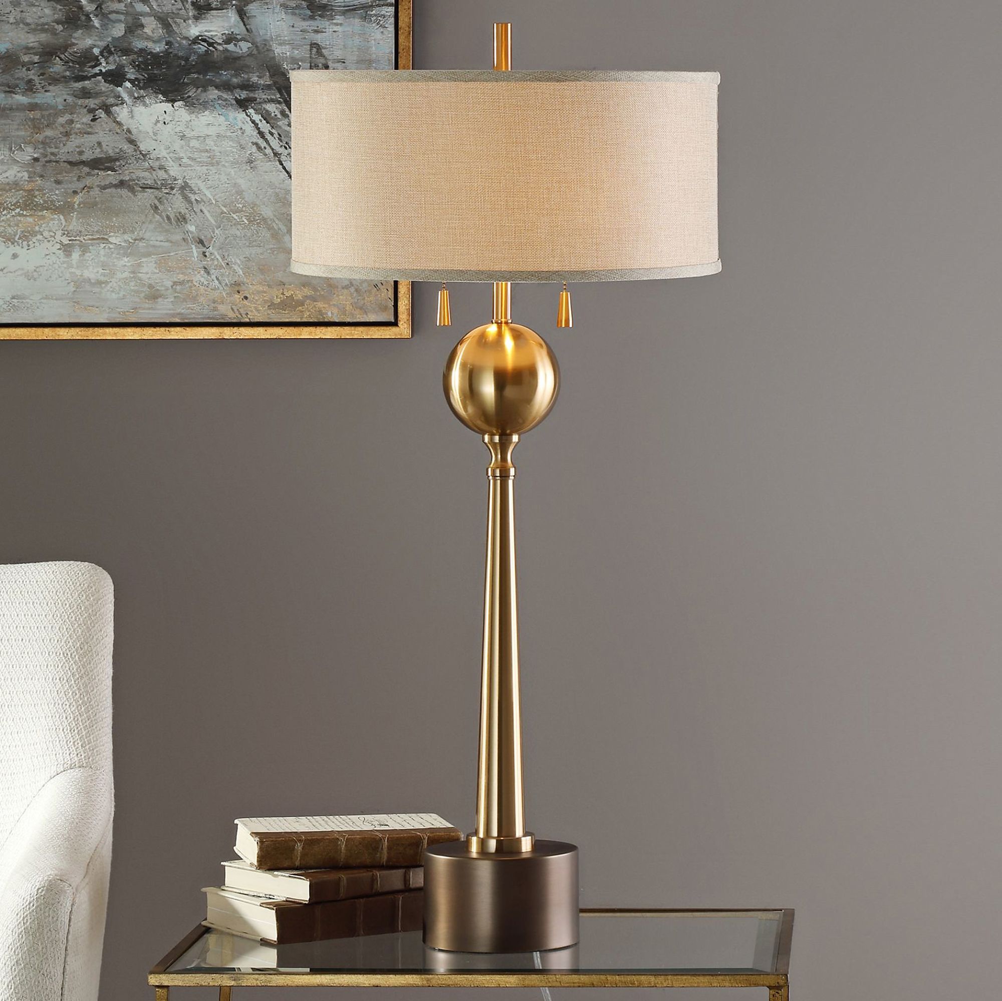 Uttermost Kensett Plated Brushed Brass Column Table Lamp