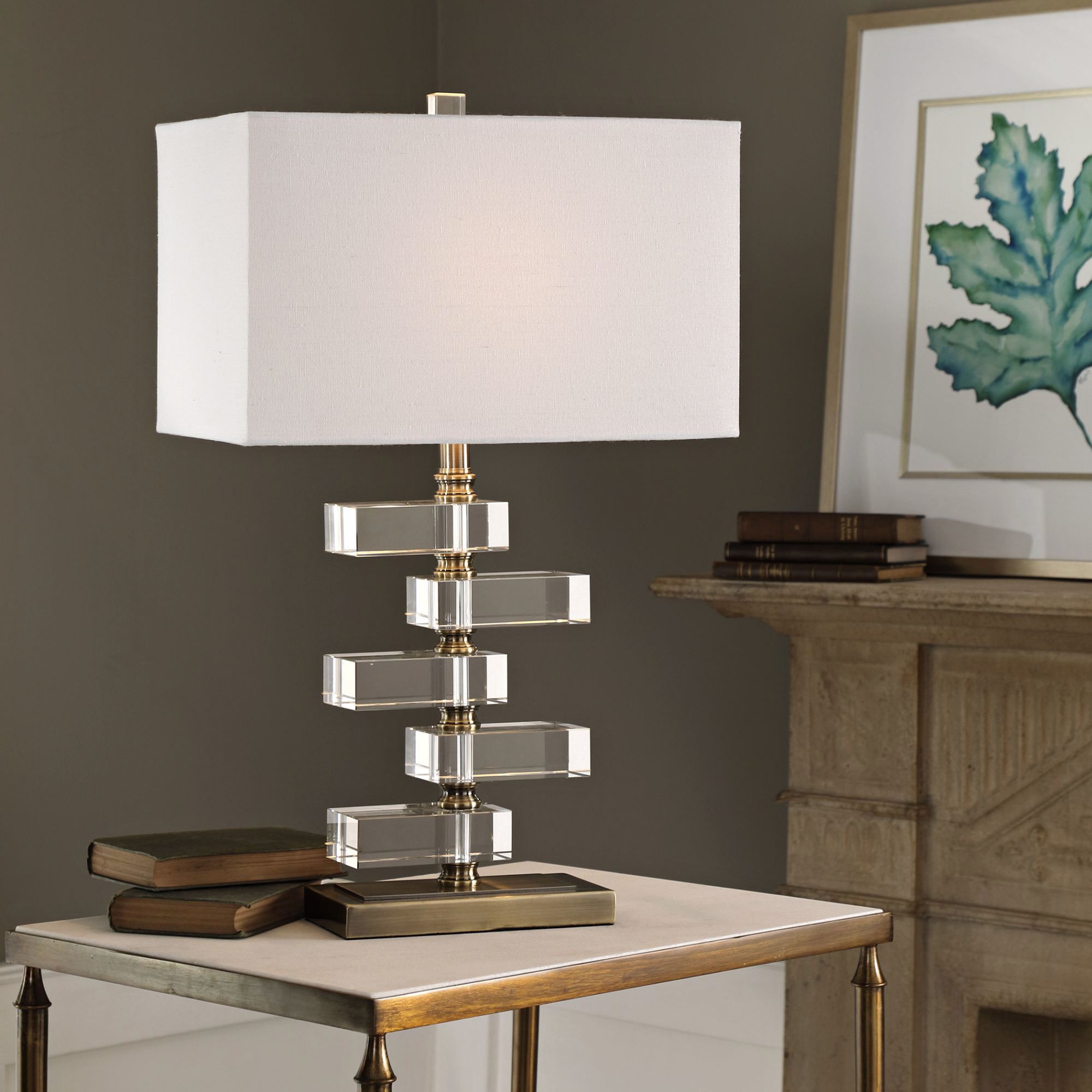 Uttermost Spilsby Crystal and Antique Brass Table Lamp